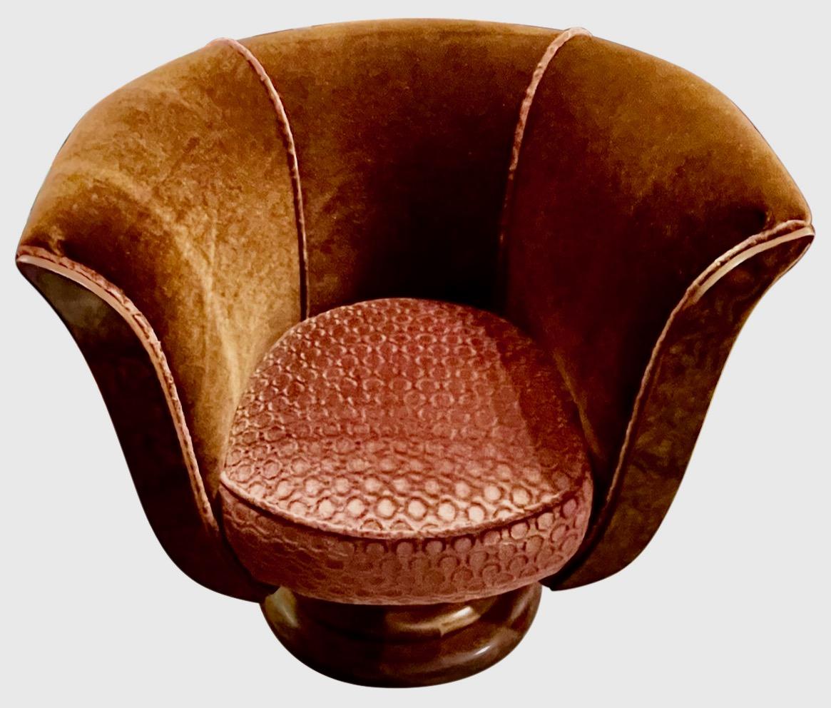 American French Art Deco Tulip Swivel Chairs Mohair
