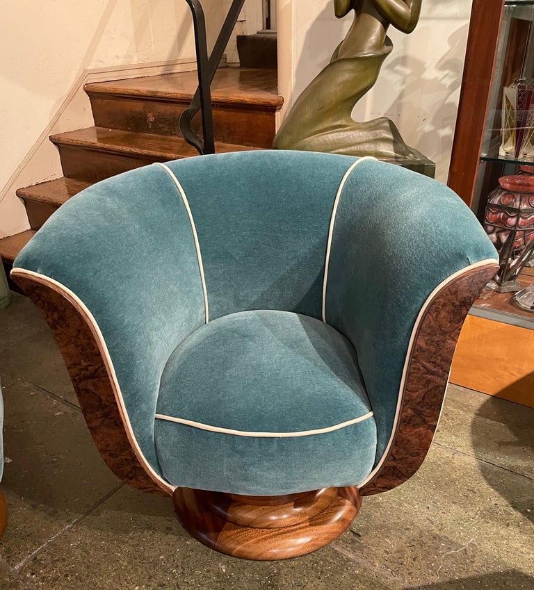 French Art Deco Tulip Swivel Chairs Mohair at 1stDibs art deco swivel