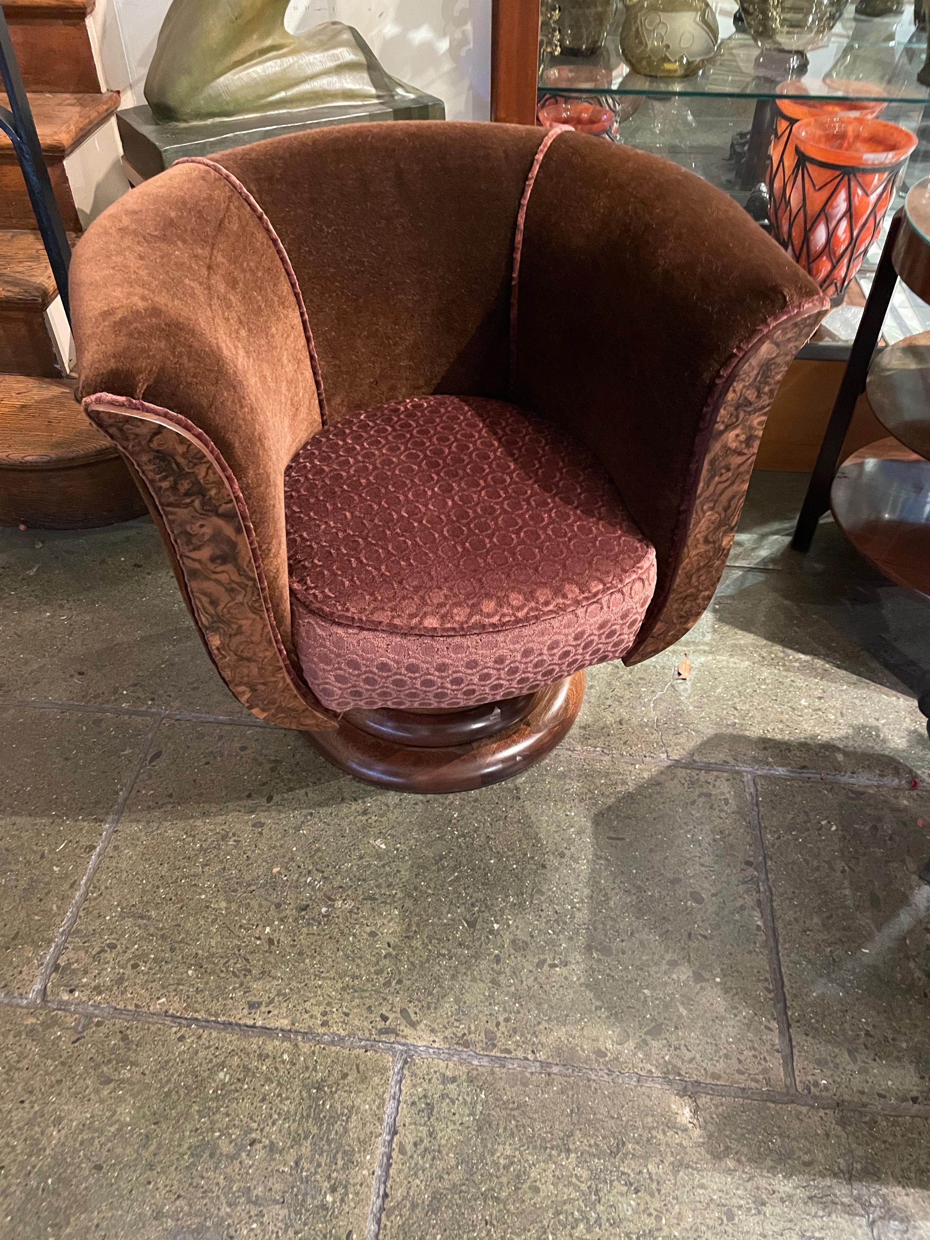 American French Art Deco Tulip Swivel Chairs Mohair