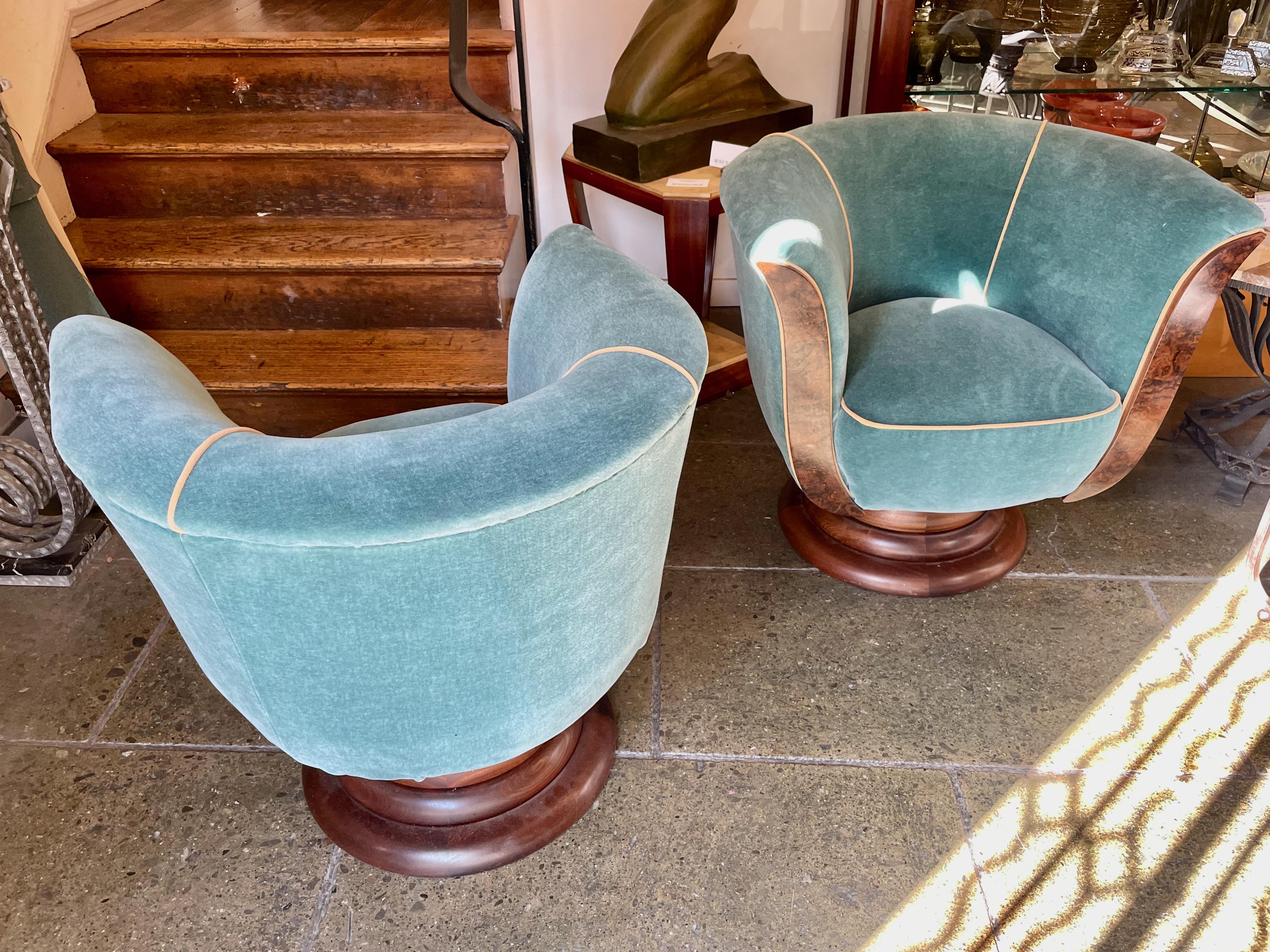 French Art Deco Tulip Swivel Chairs Mohair 2