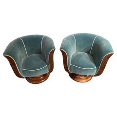 French Art Deco Tulip Swivel Chairs Mohair