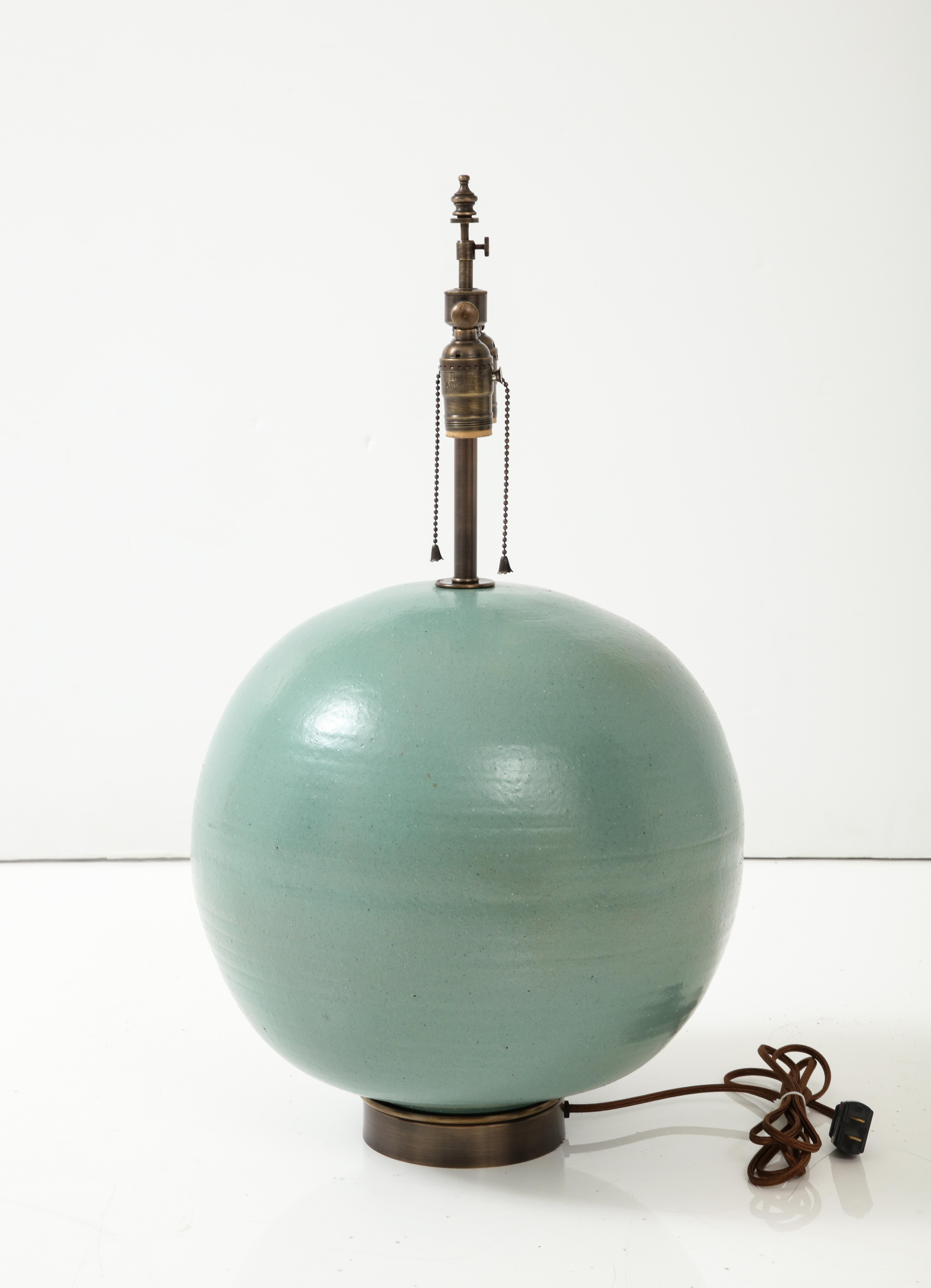 Primavera French Art Deco Turquoise Glazed Ceramic Lamp In Good Condition For Sale In New York, NY