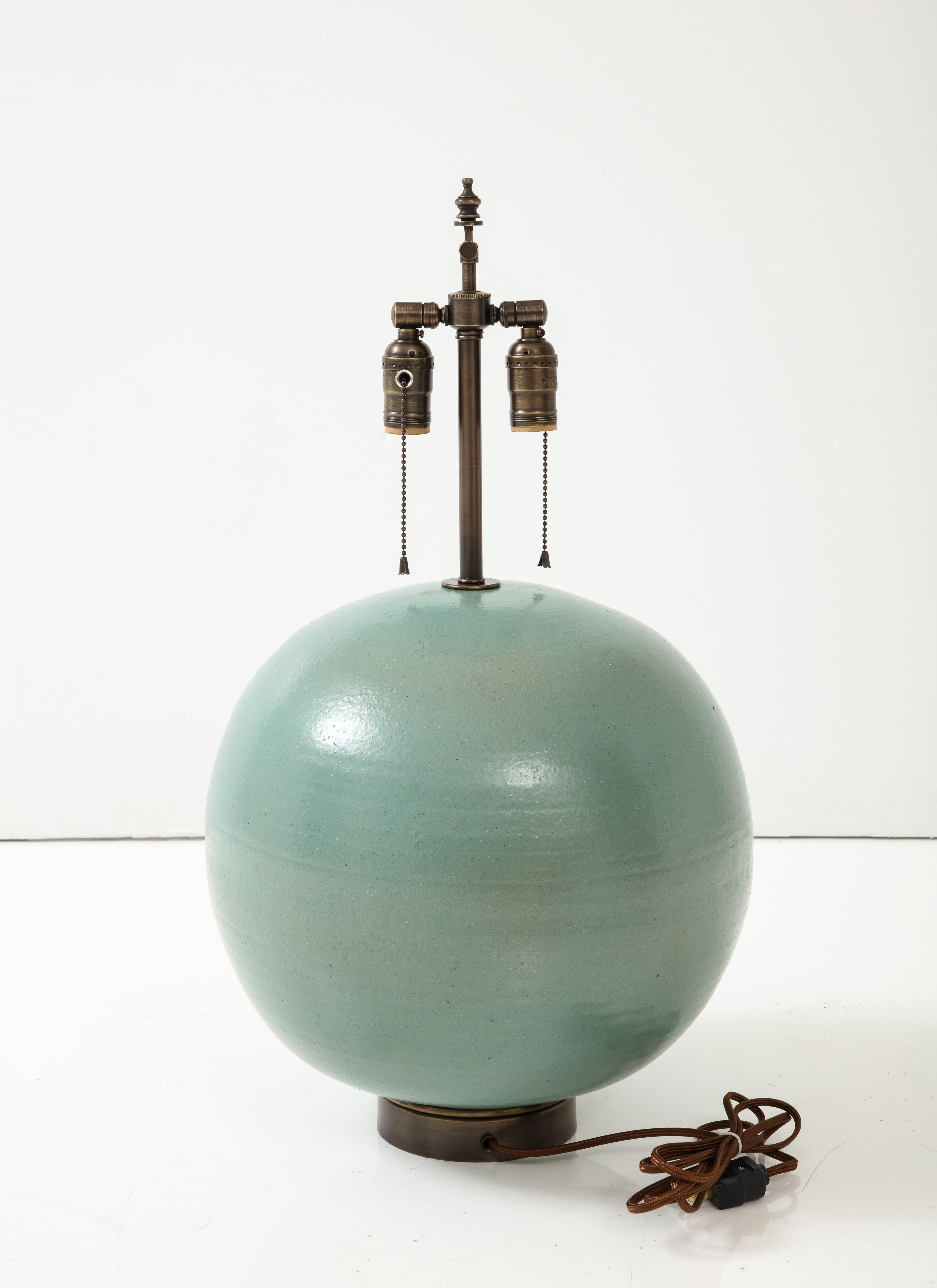 20th Century Primavera French Art Deco Turquoise Glazed Ceramic Lamp For Sale
