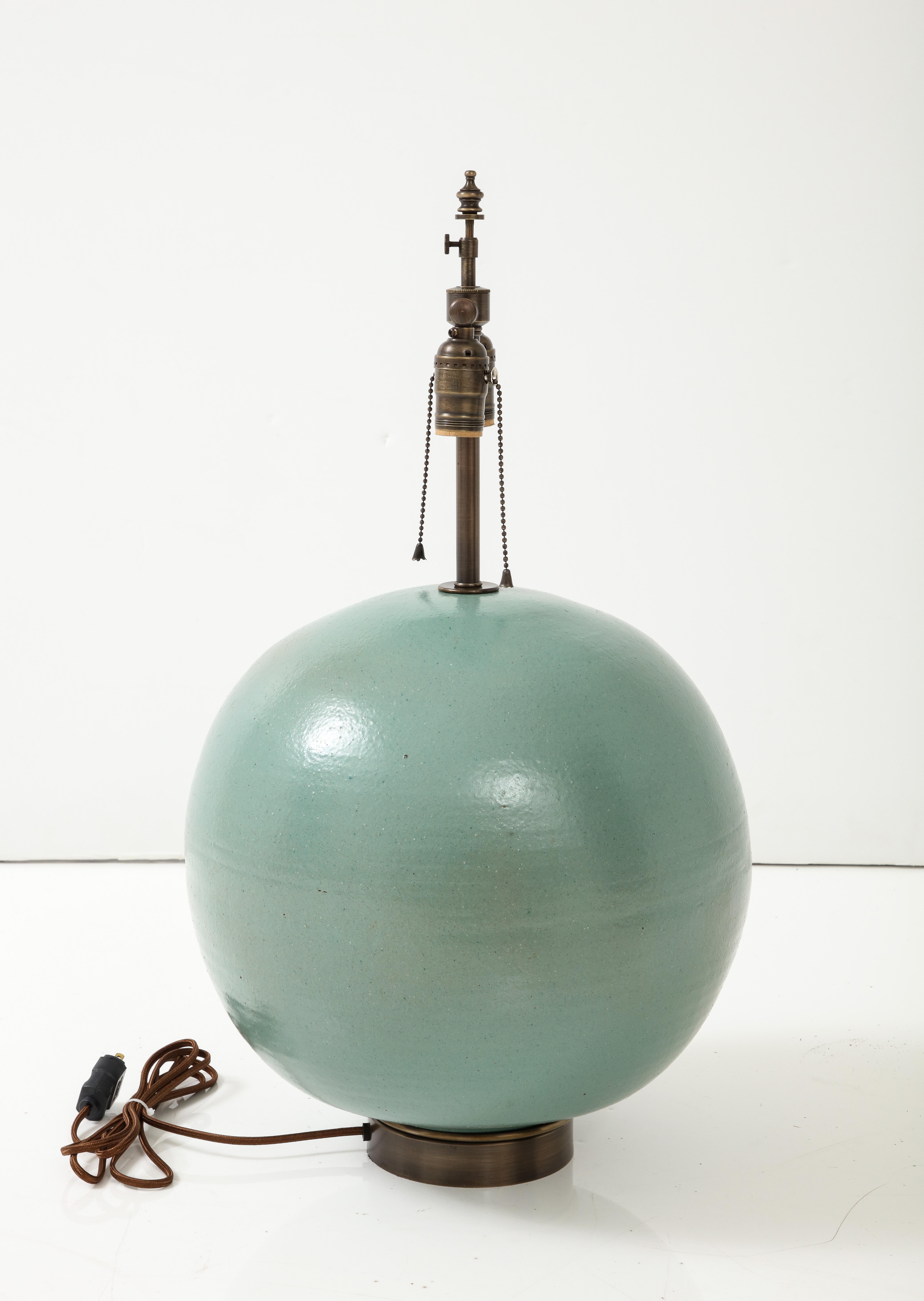 Bronze Primavera French Art Deco Turquoise Glazed Ceramic Lamp For Sale