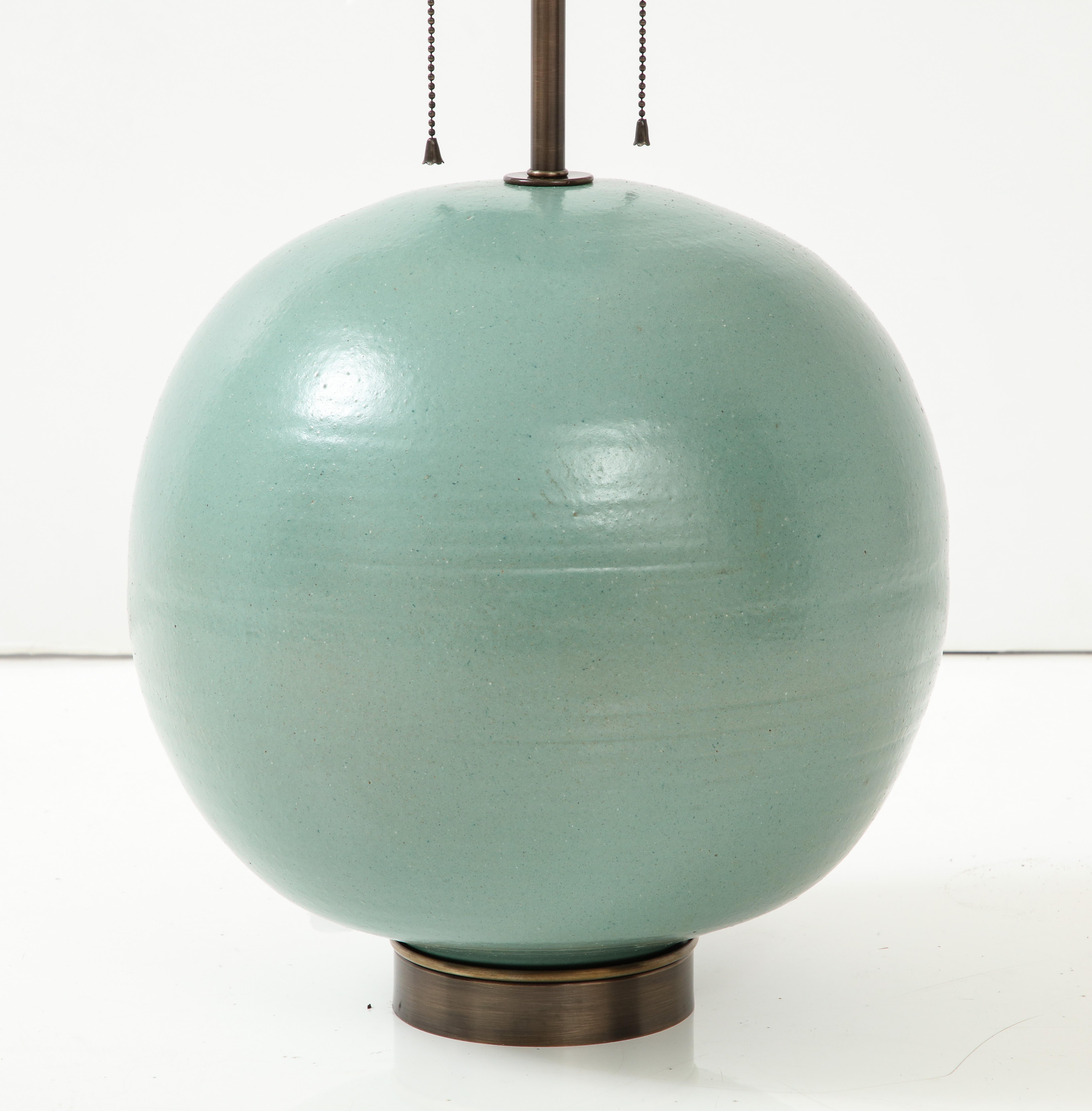 Primavera French Art Deco Turquoise Glazed Ceramic Lamp For Sale 1