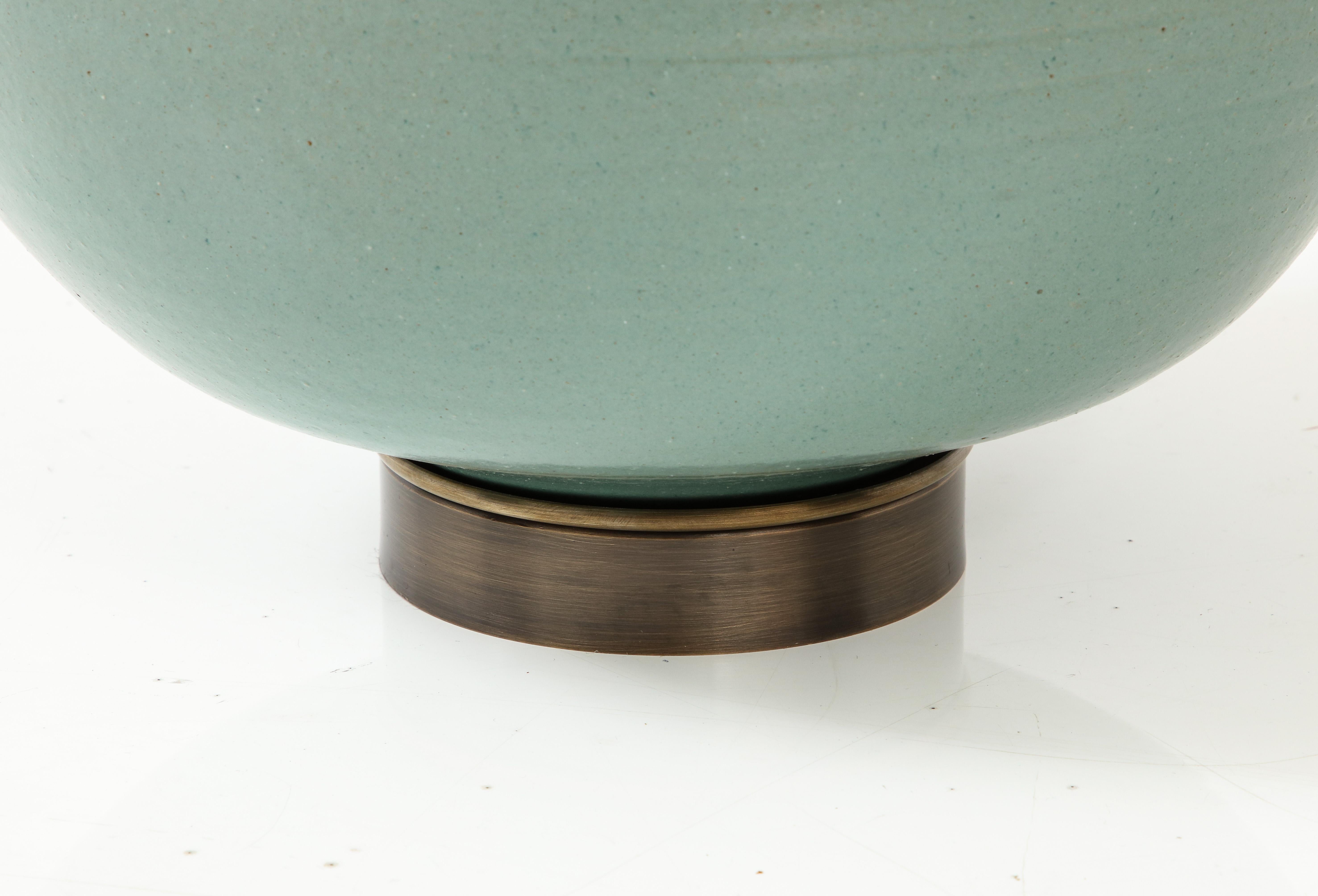 Primavera French Art Deco Turquoise Glazed Ceramic Lamp For Sale 3