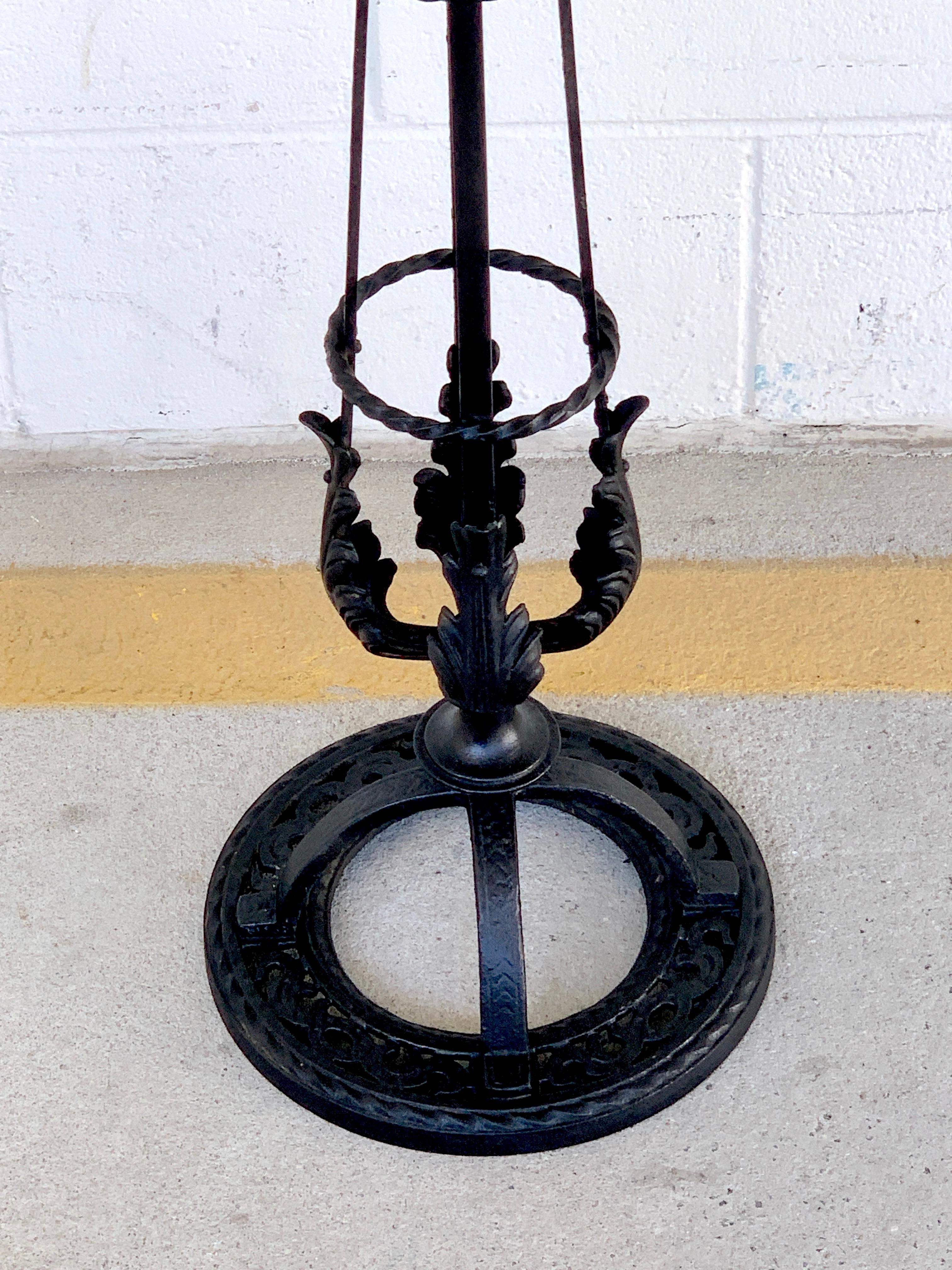 20th Century French Art Deco Turquoise Tile and Wrought Iron Pedestal Table For Sale
