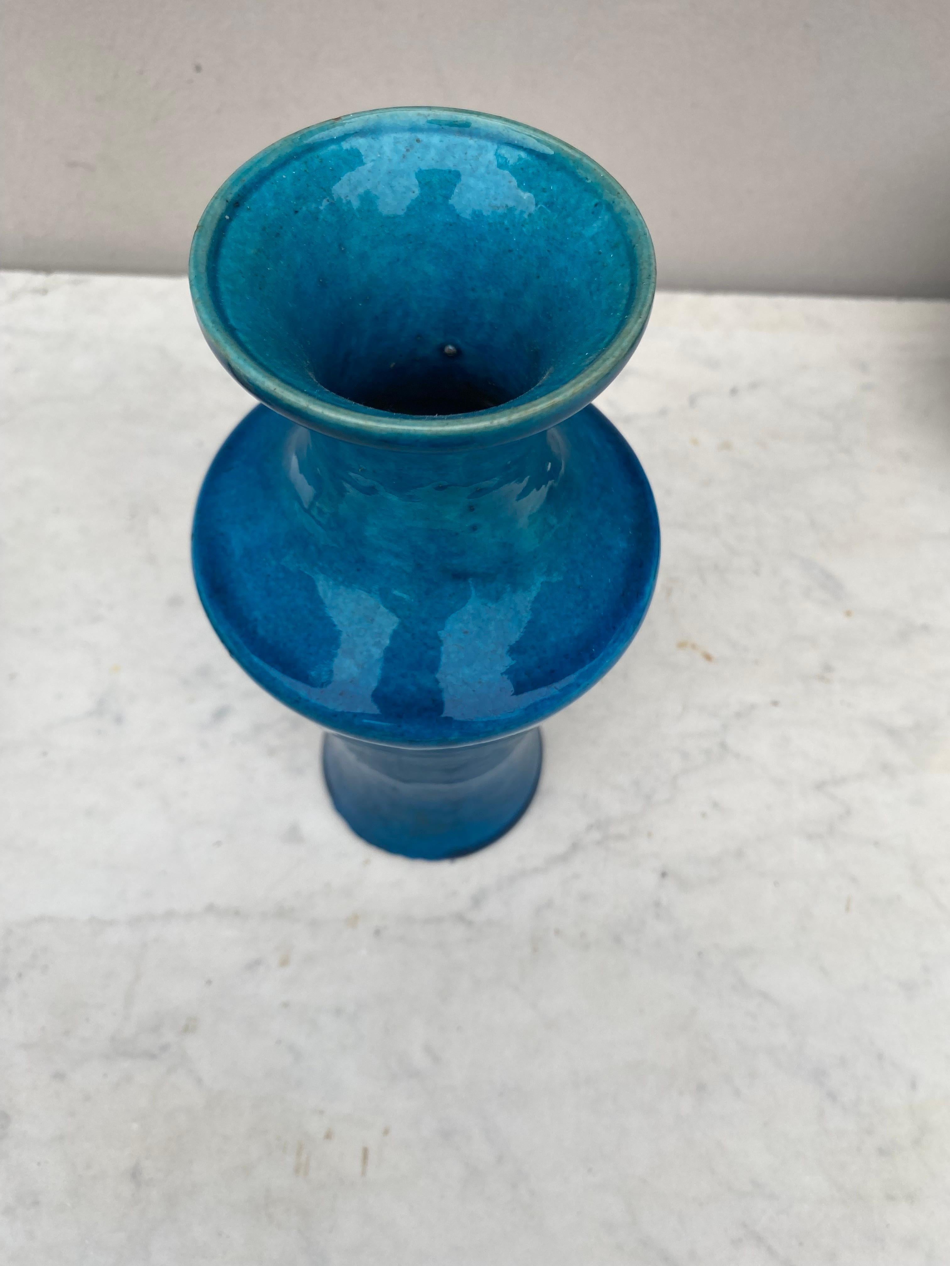 French Art Deco Turquoise Vase Lachenal For Sale 1