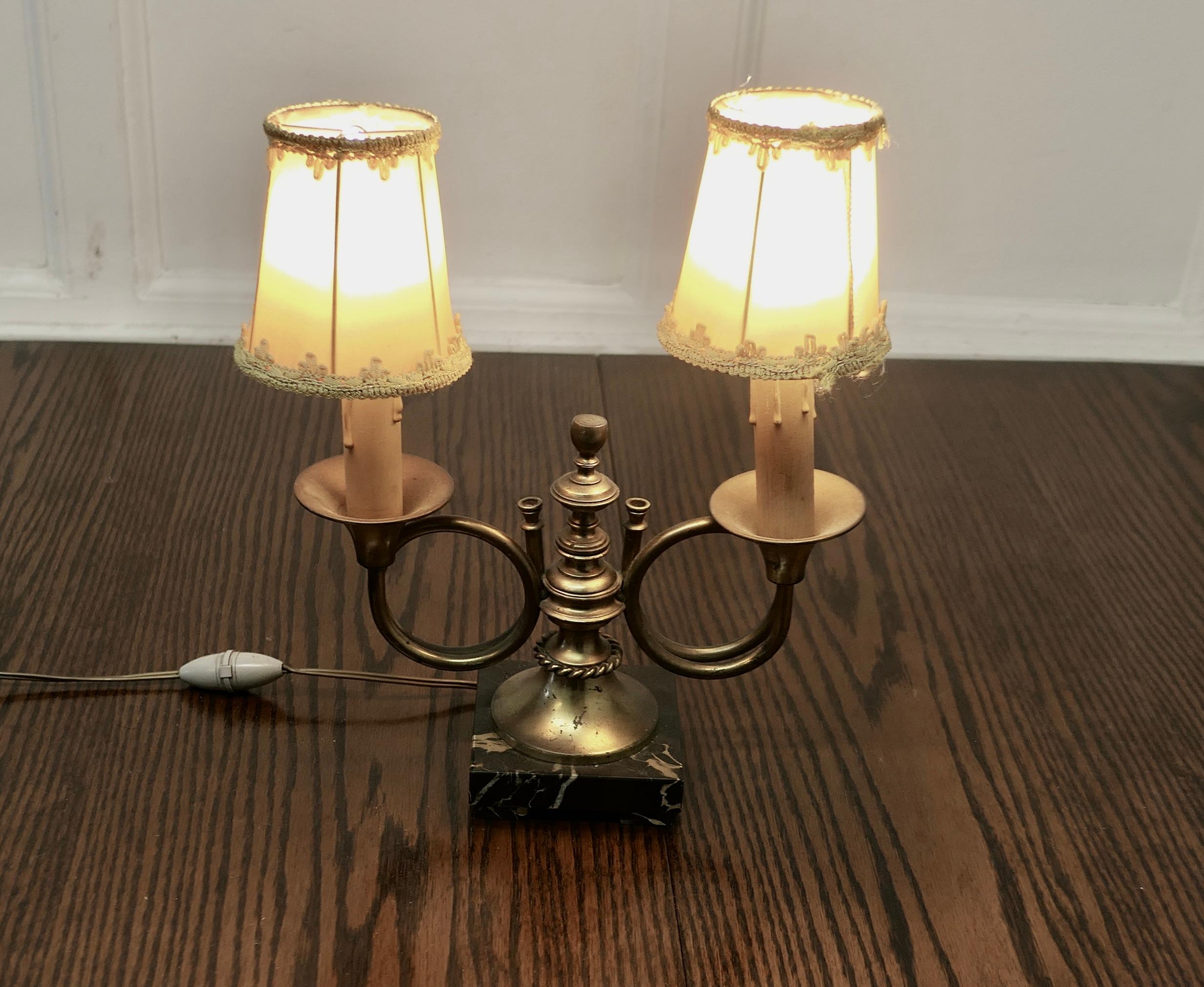 Mid-20th Century French Art Deco Twin Table Lamp, Hunting Design  This is a charming piece For Sale