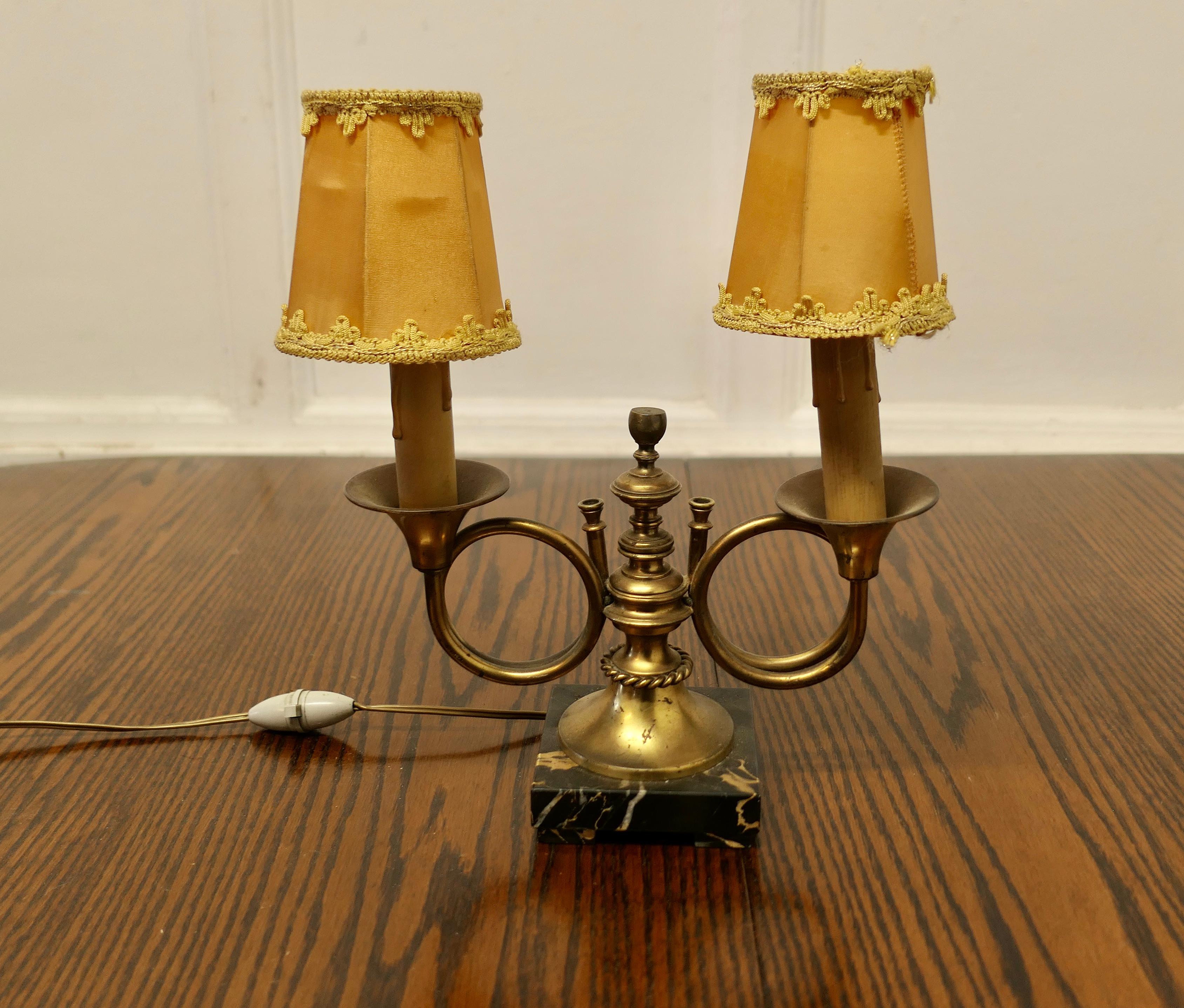 French Art Deco Twin Table Lamp, Hunting Design  This is a charming piece For Sale 1