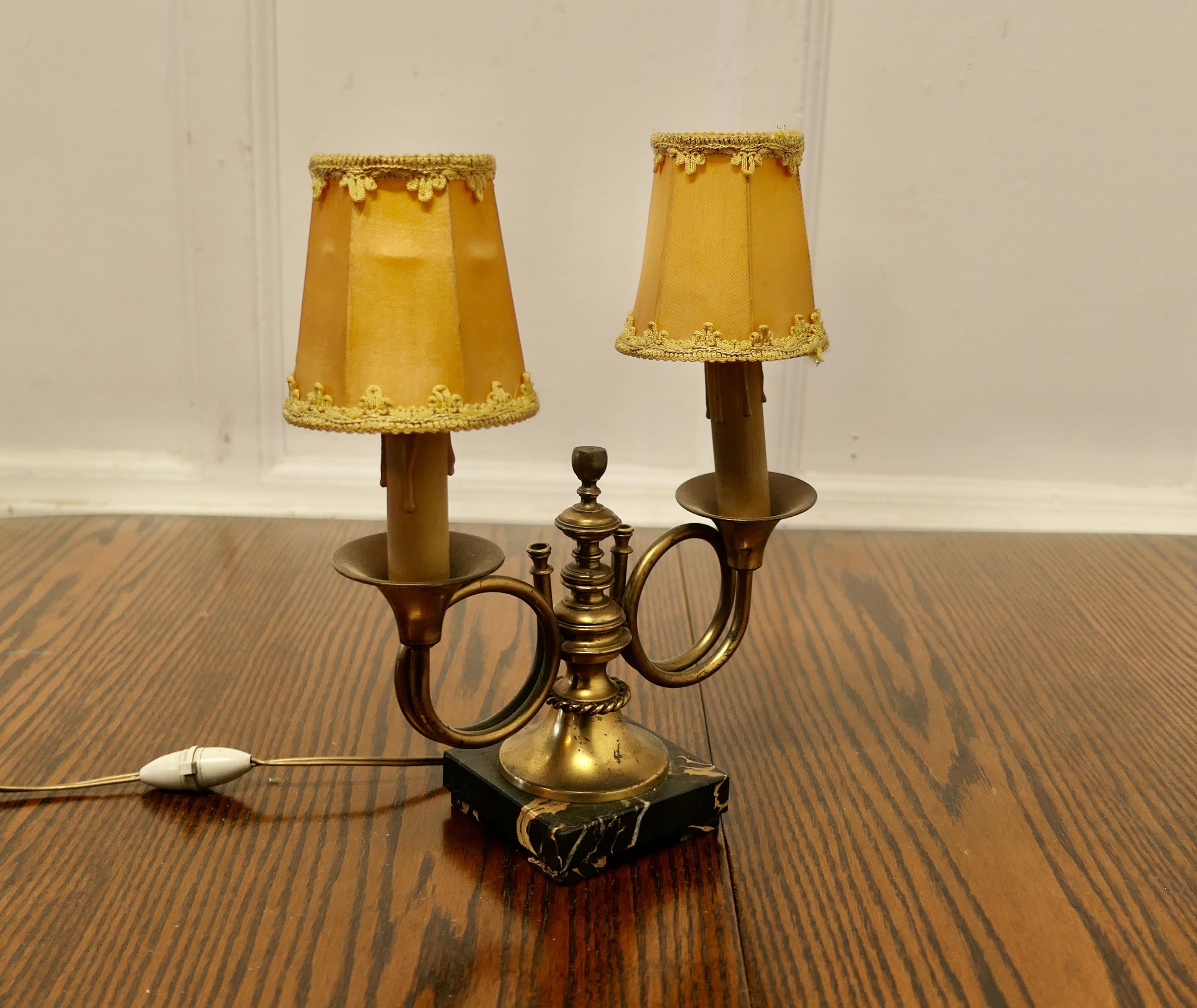 French Art Deco Twin Table Lamp, Hunting Design  This is a charming piece For Sale 2