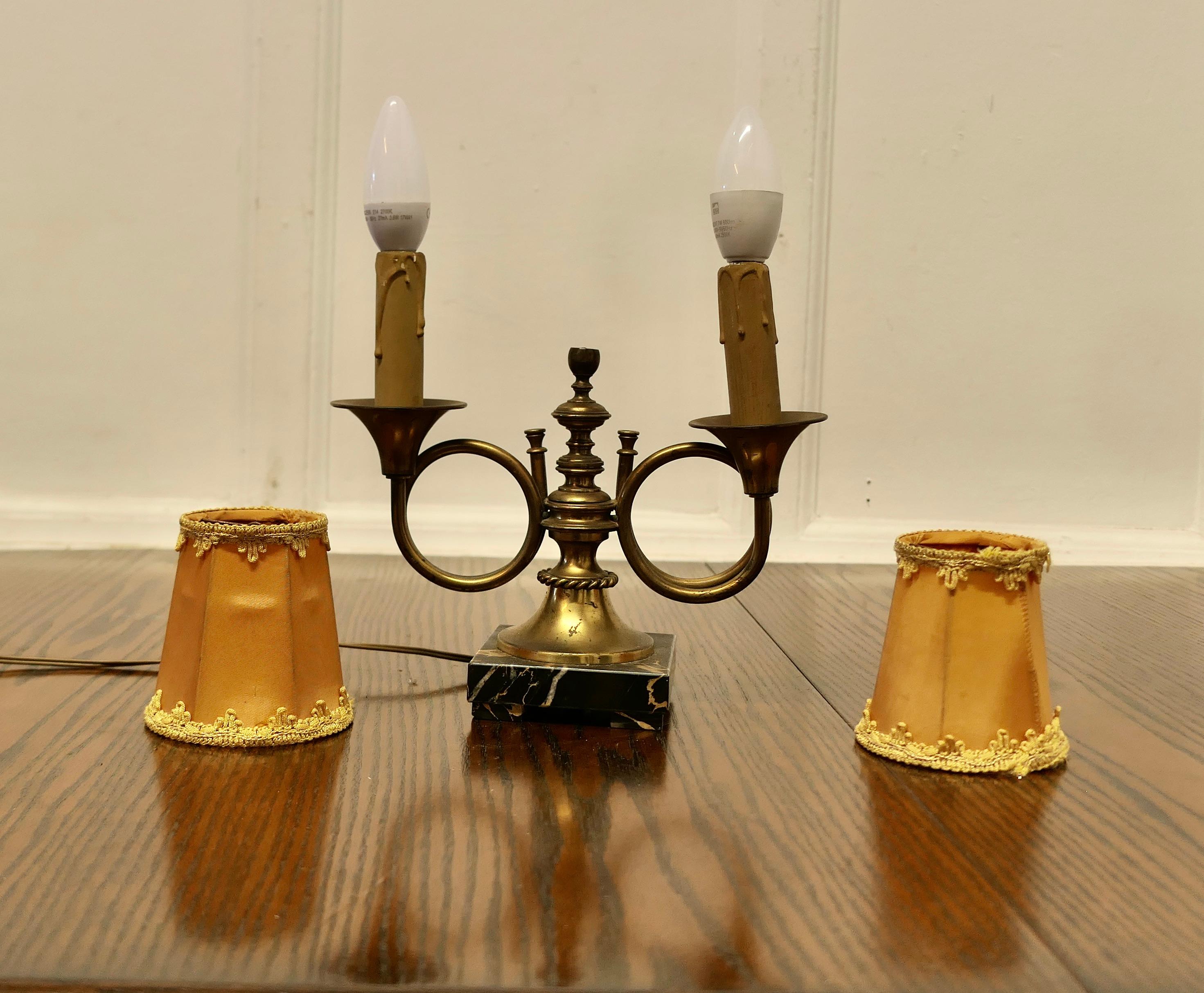 French Art Deco Twin Table Lamp, Hunting Design  This is a charming piece For Sale 3
