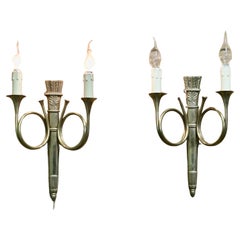 French Art Deco Twin Wall Lights, Hunting Design  These charming pieces are made