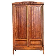 French Art Deco Two-Door Armoire, Carved Hardwood, Gilt Locks, 1930s