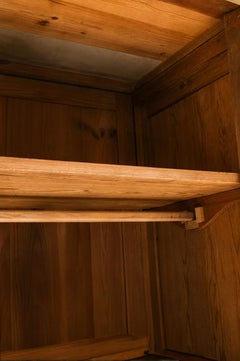 French Art Deco Two-Door Armoire, Red Pine, Carved Panel, 1930s