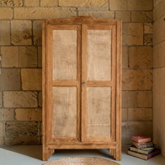 French Art Deco Two-Door Wardrobe, Patinated Pine, 1930s