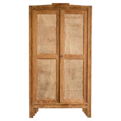 French Art Deco Two-Door Wardrobe, Patinated Pine, 1930s