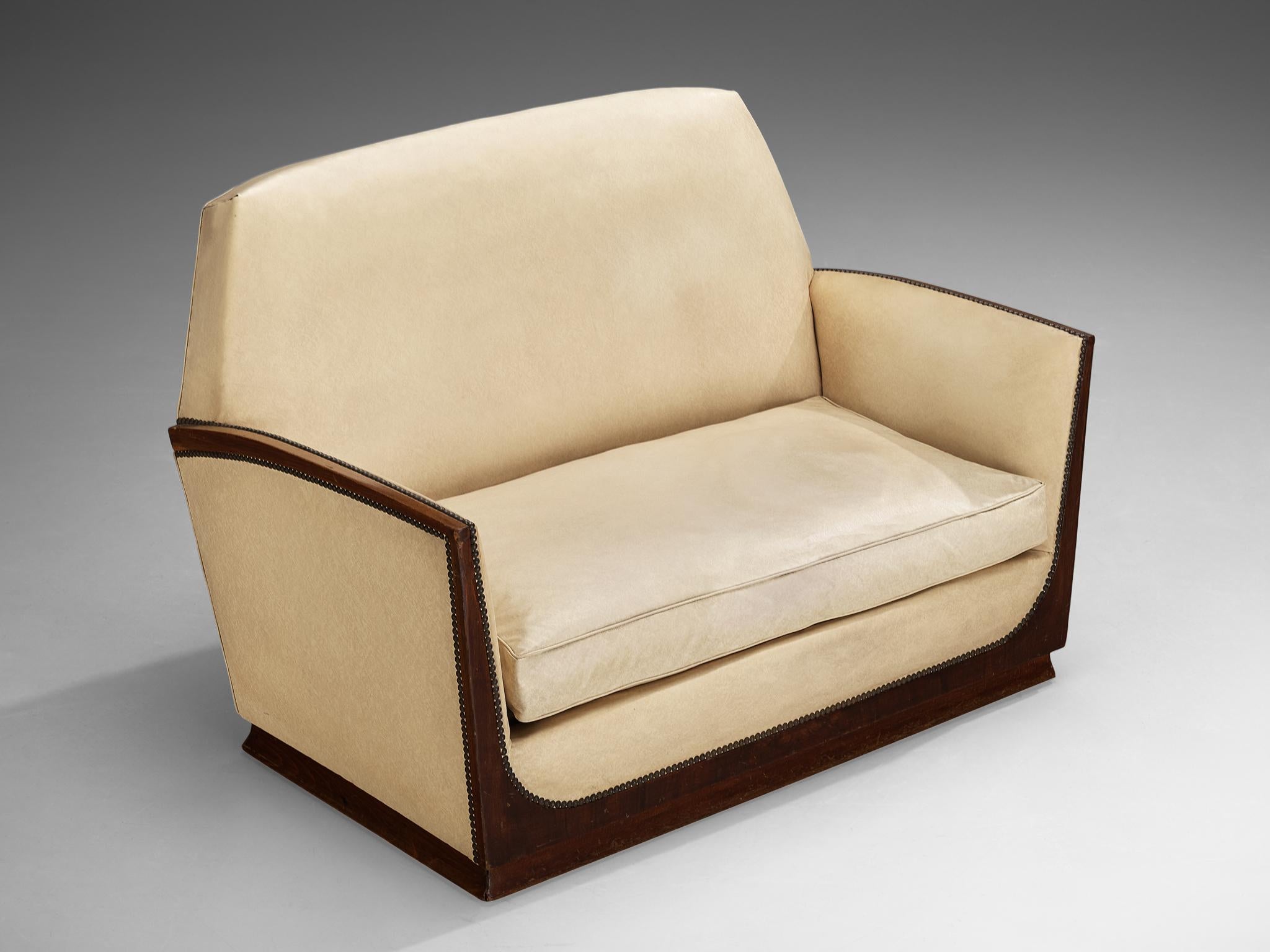 French Art Deco Two Seat Sofa in Off White Upholstery For Sale 2