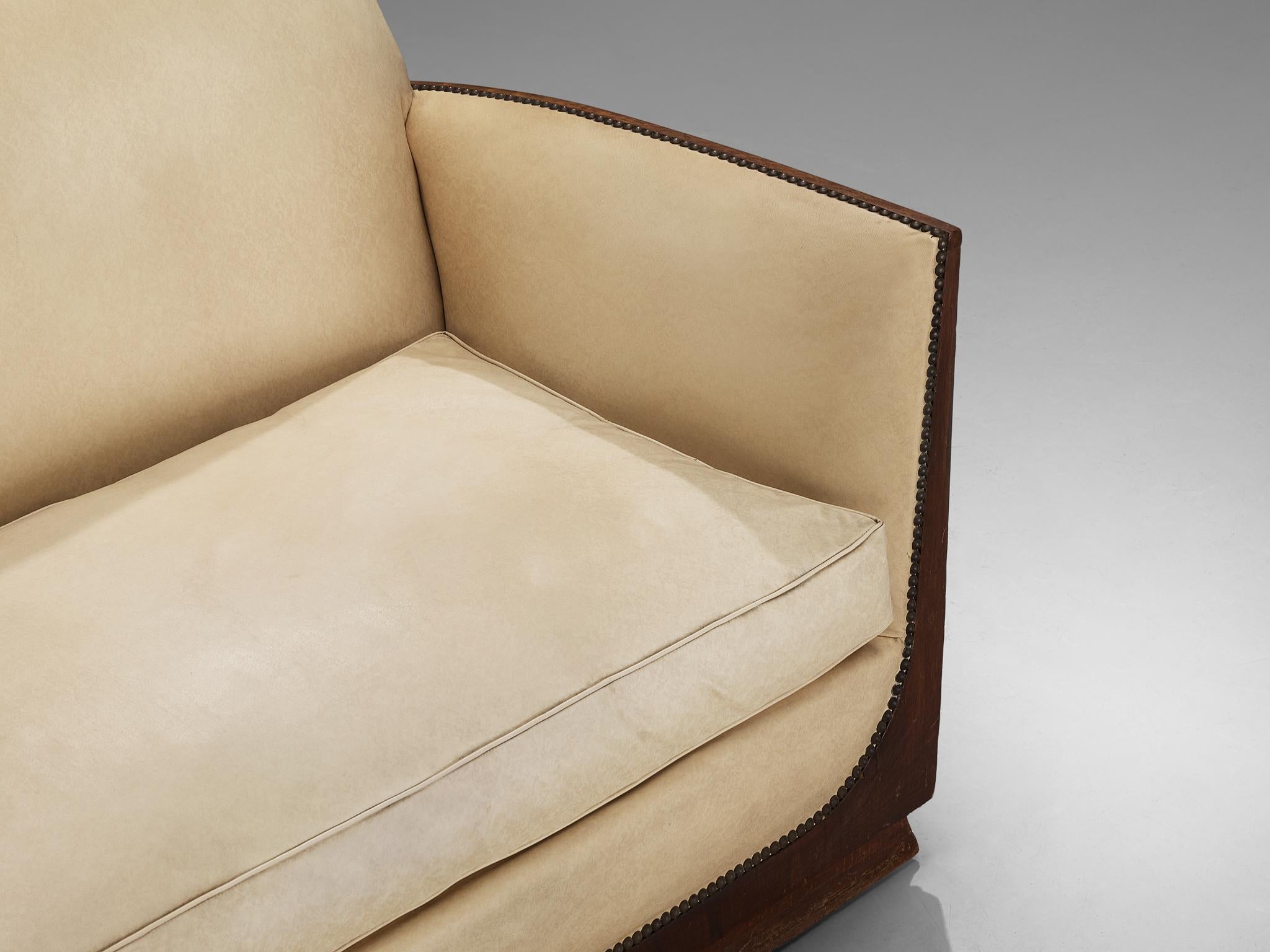 French Art Deco Two Seat Sofa in Off White Upholstery For Sale 3