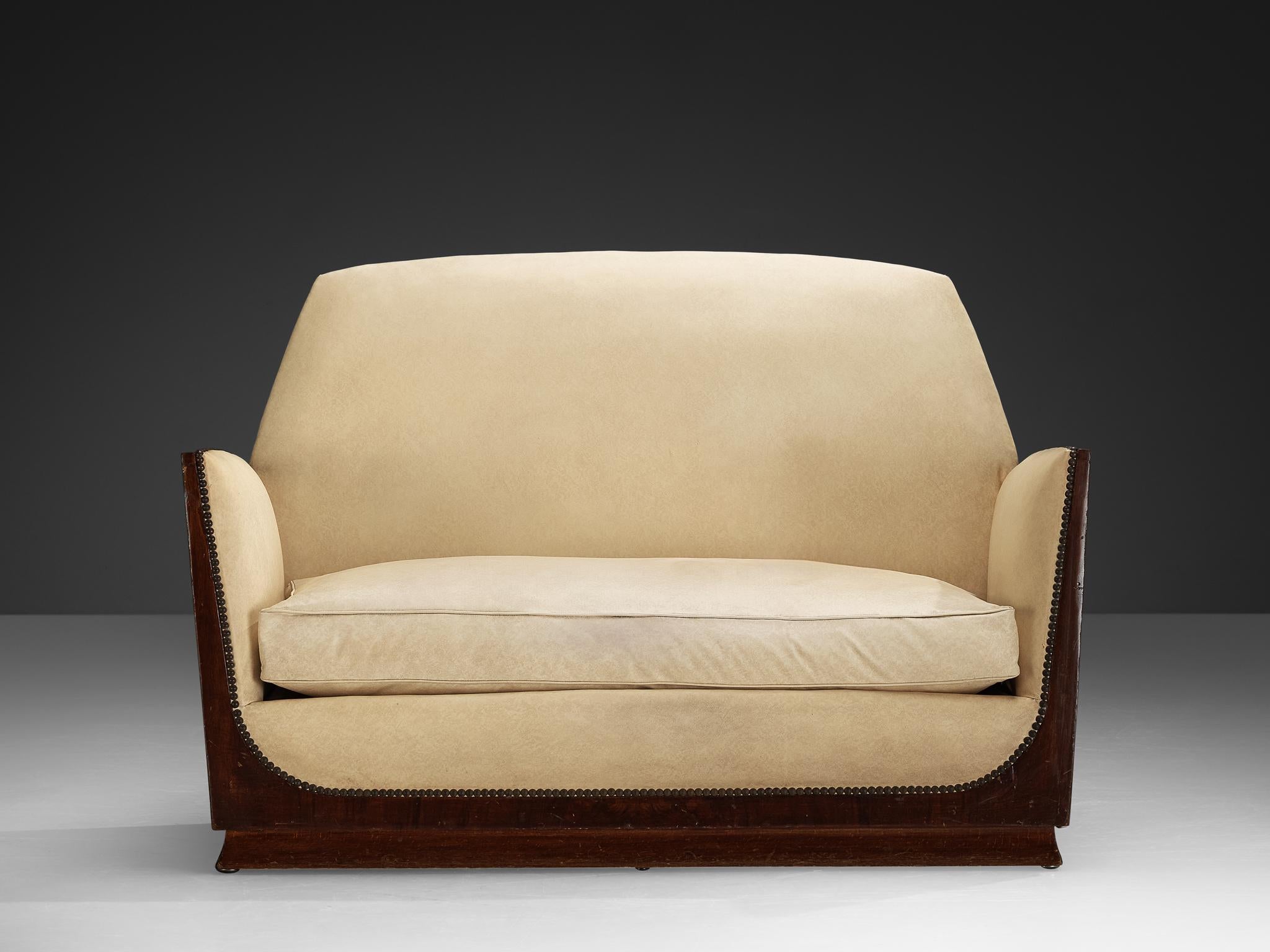French Art Deco Two Seat Sofa in Off White Upholstery For Sale 4
