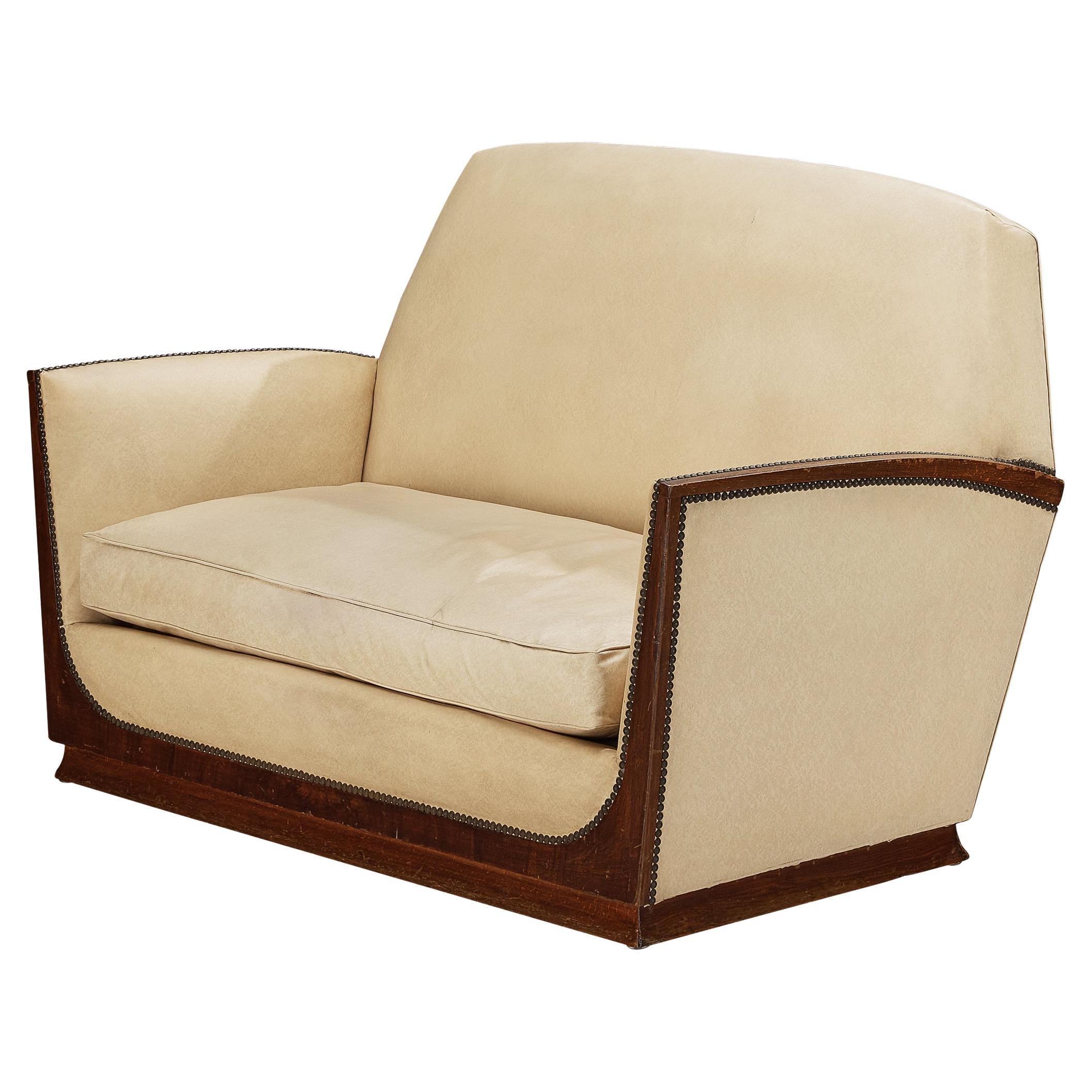 French Art Deco Two Seat Sofa in Off White Upholstery