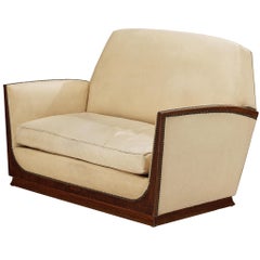 French Art Deco Two Seat Sofa in Off White Upholstery