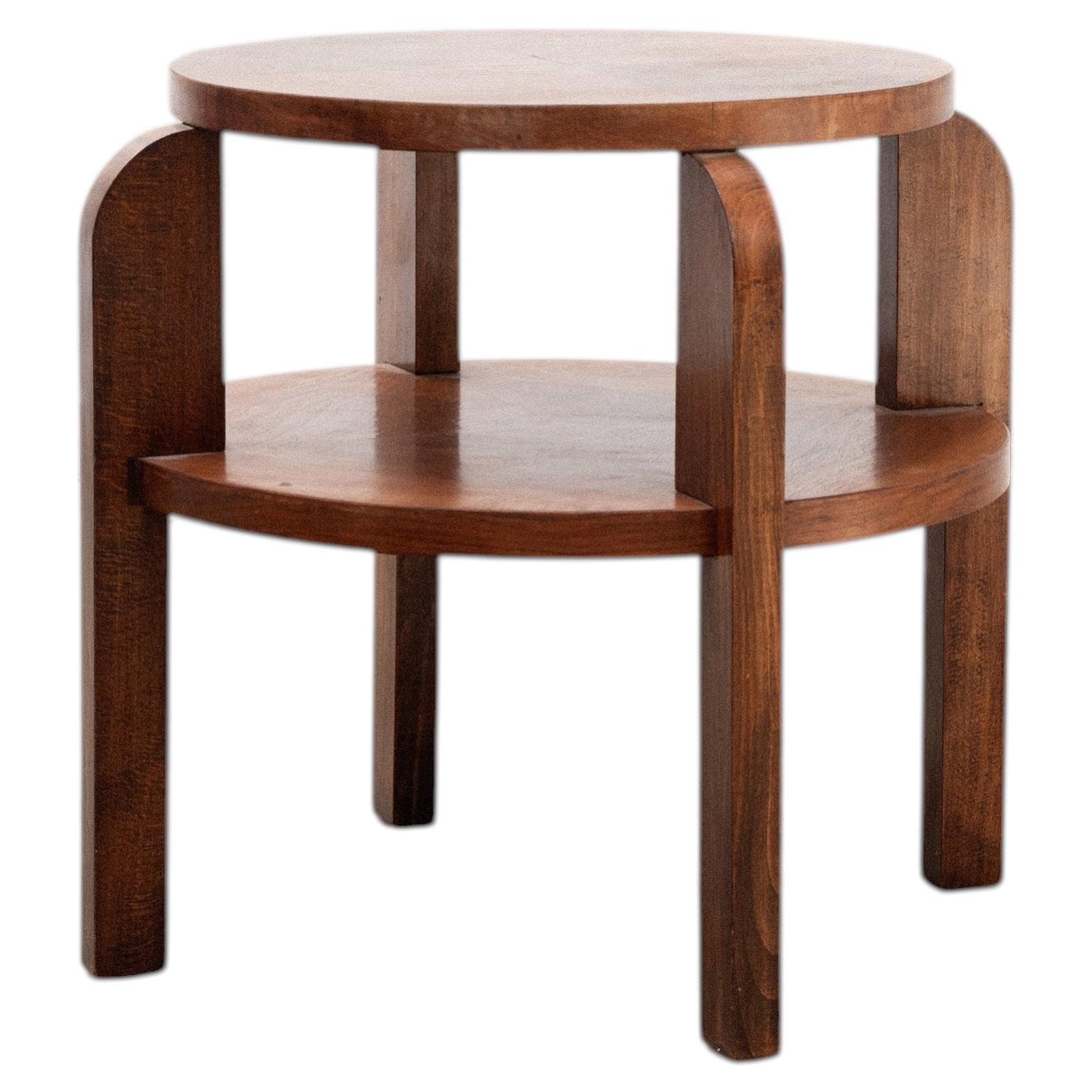 French Art Deco Two-Tier Side Table In Walnut Wood, c. 1930s