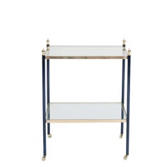 French Art Deco Two Tiered Brass and Glass Side Table