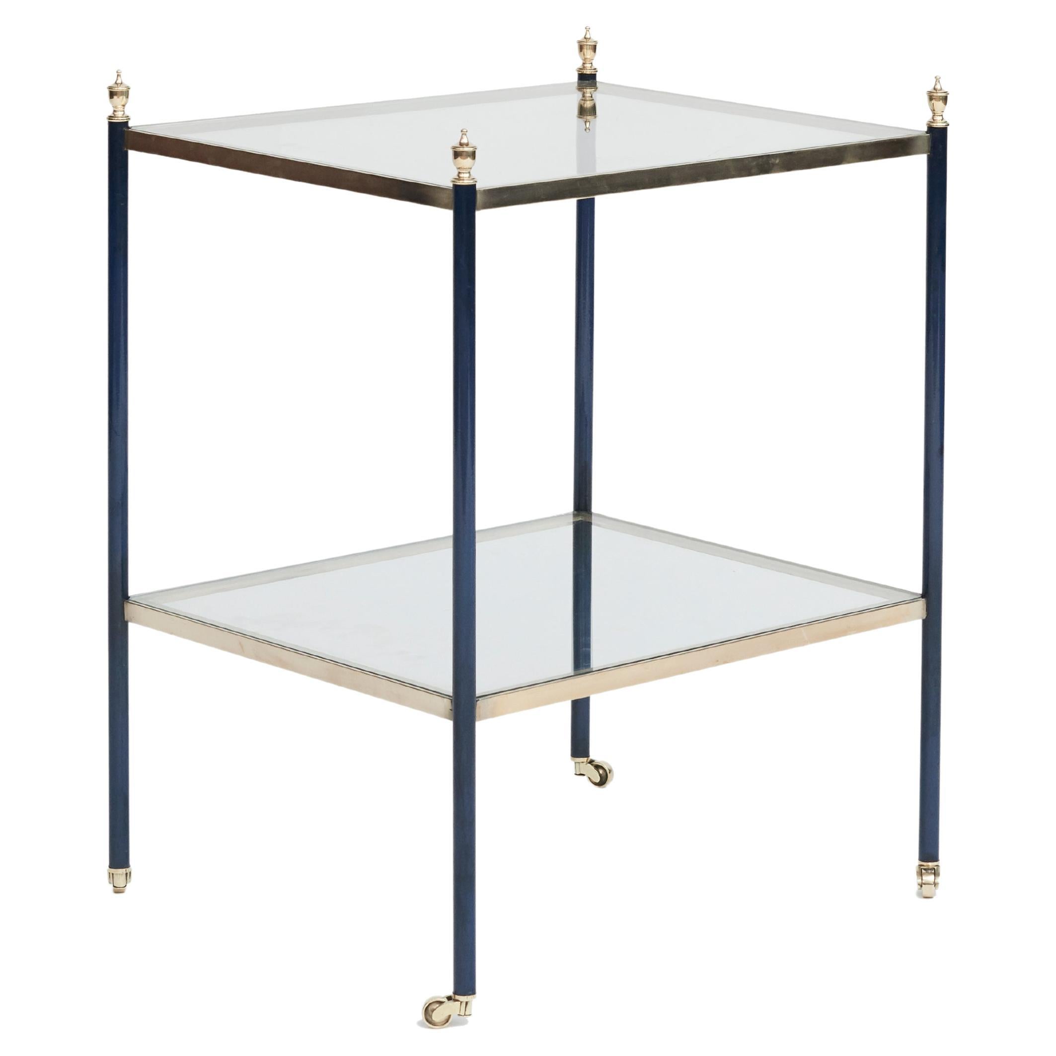 French Art Deco Two Tiered Brass and Glass Side Table