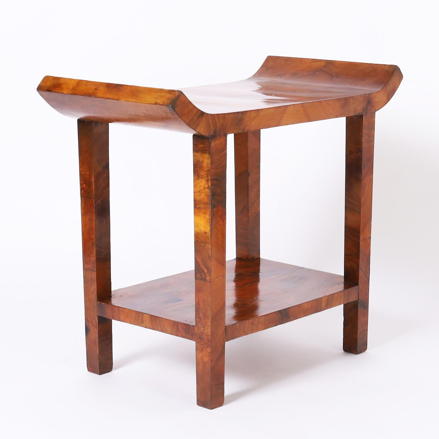 Hand-Crafted French Art Deco Two Tiered Walnut Table For Sale