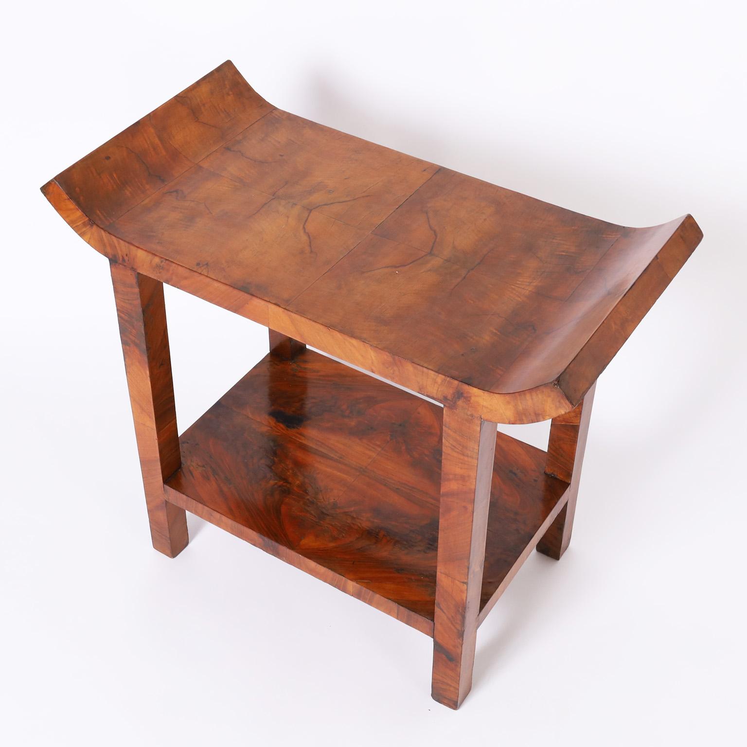 20th Century French Art Deco Two Tiered Walnut Table For Sale