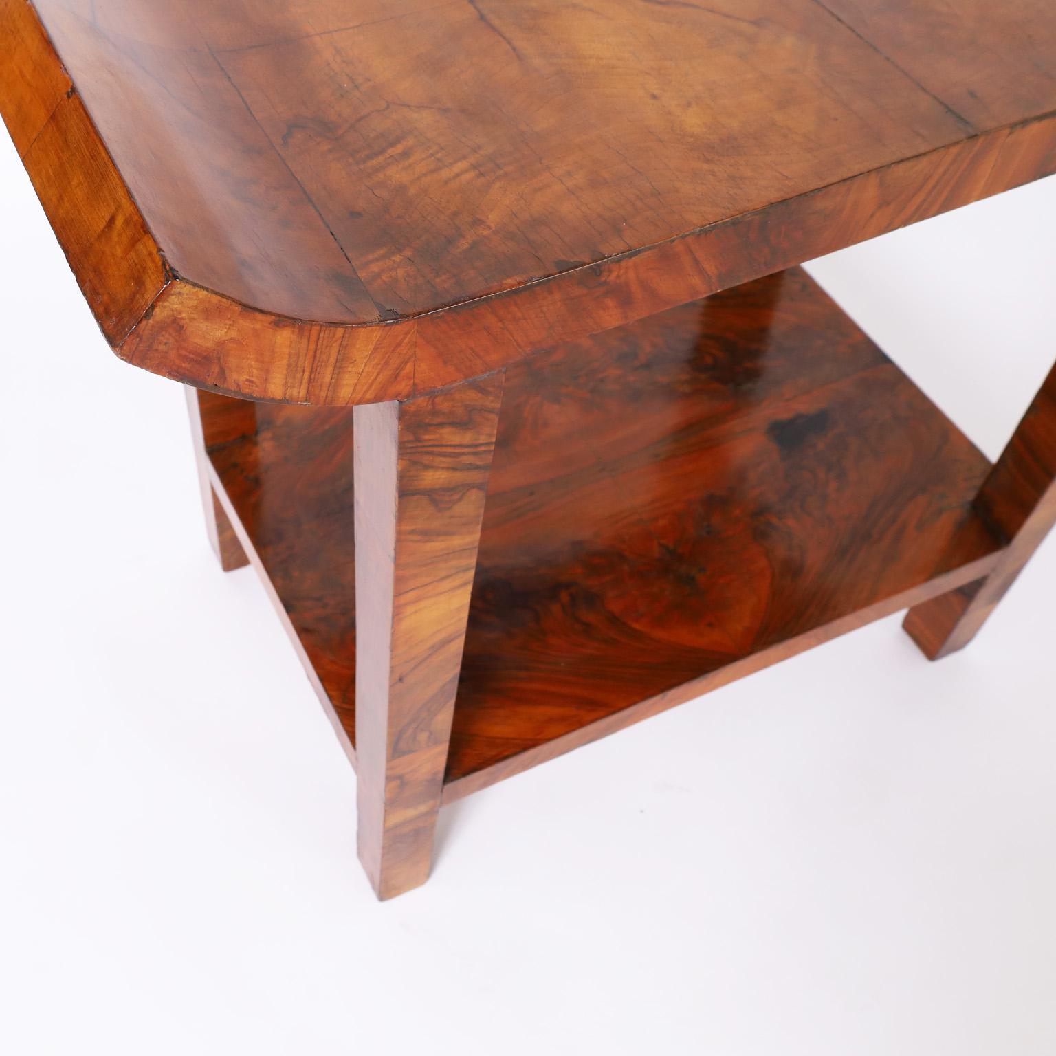 French Art Deco Two Tiered Walnut Table For Sale 2