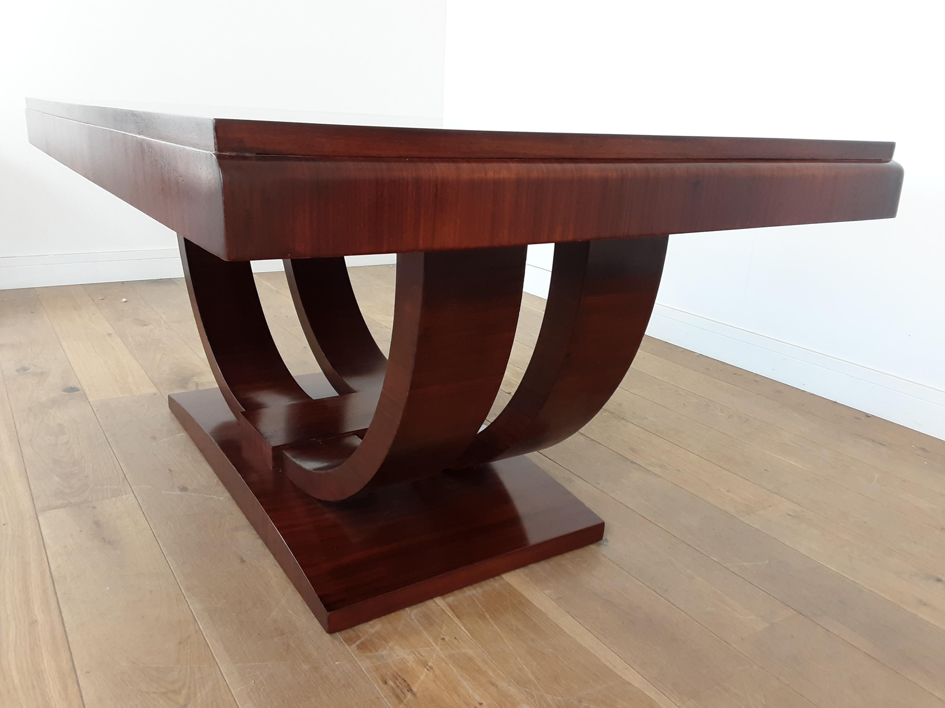 French Art Deco U Base Dining Table and Six Curve Back Dining Chairs in Rosewood For Sale 6