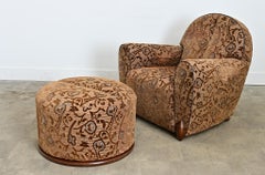 French Art Deco Upholstered Armchair and Ottoman