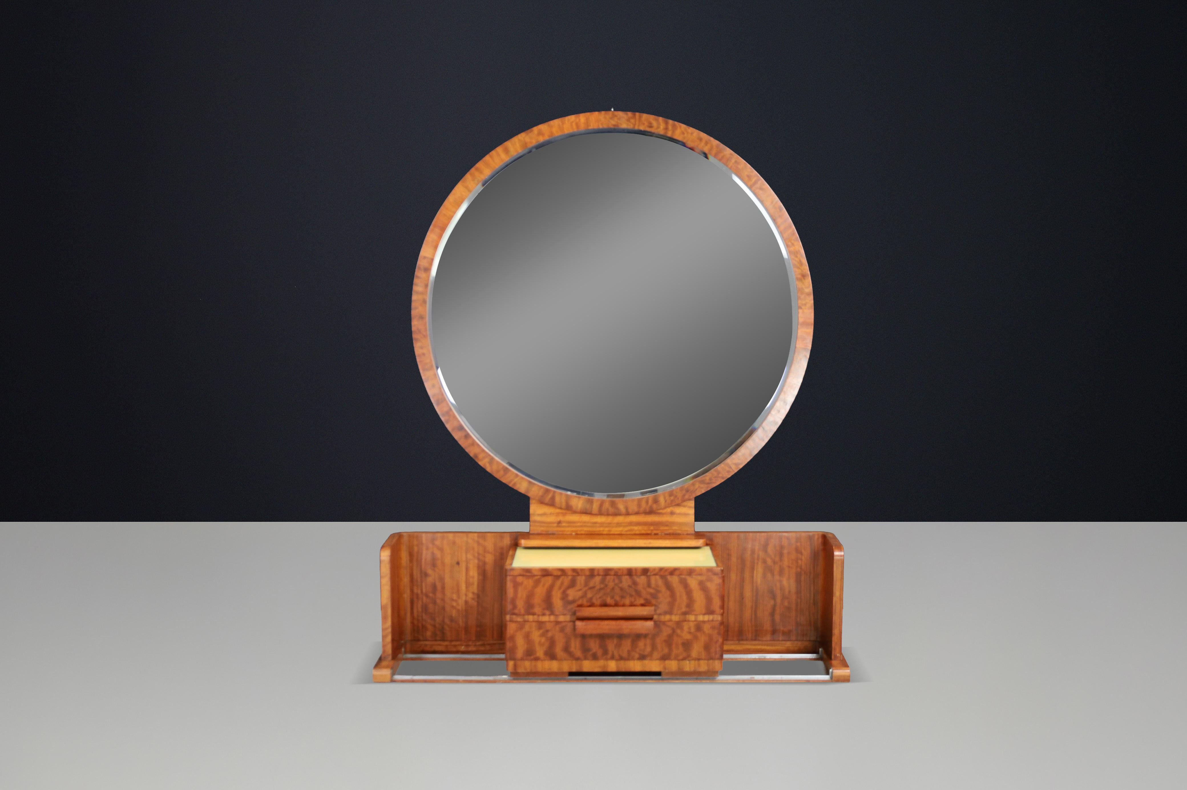 Vanity francese Art Déco con mobile centrale scorrevole e sgabello, anni '30 in vendita 5