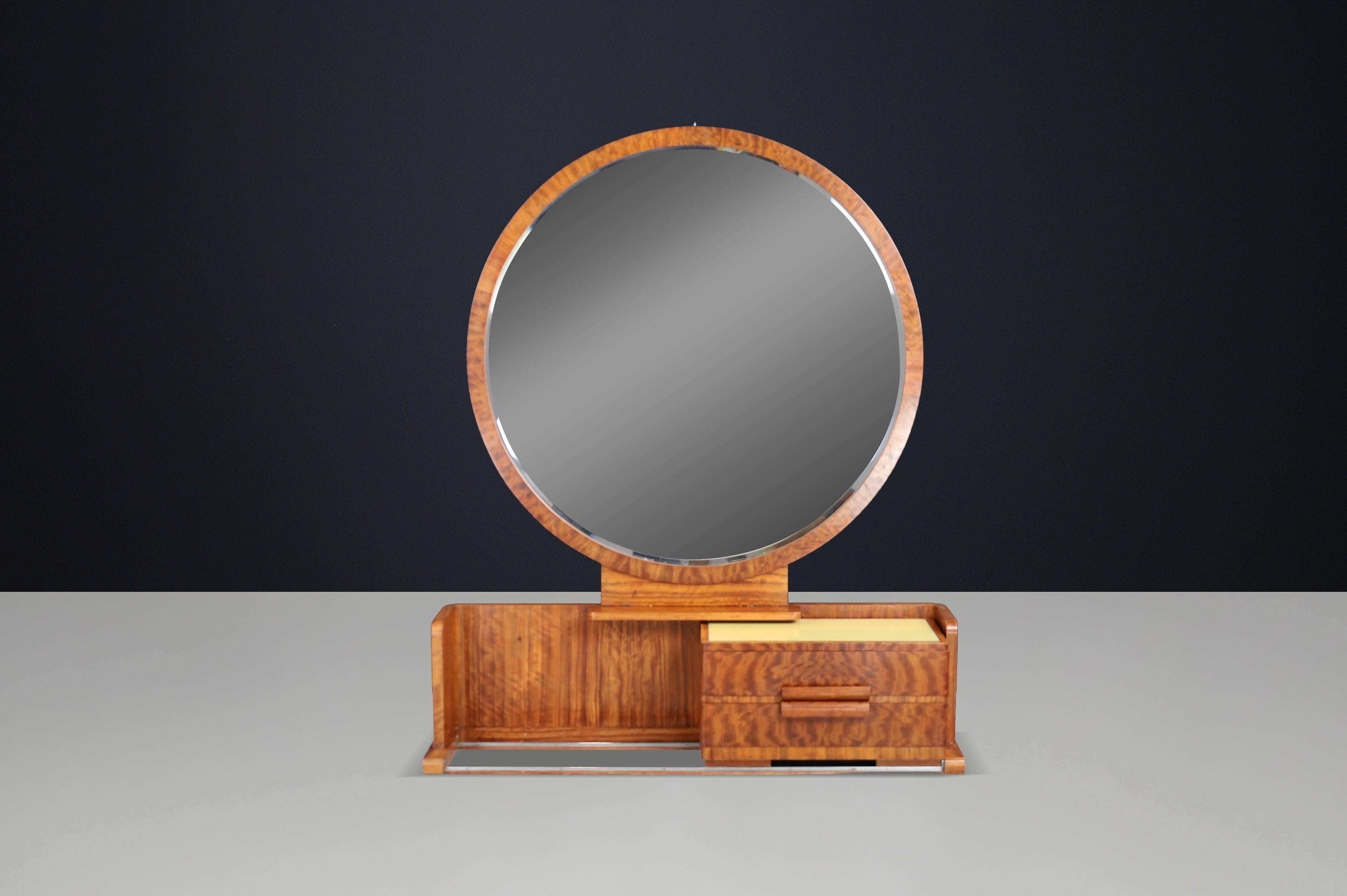 Vanity francese Art Déco con mobile centrale scorrevole e sgabello, anni '30 in vendita 7