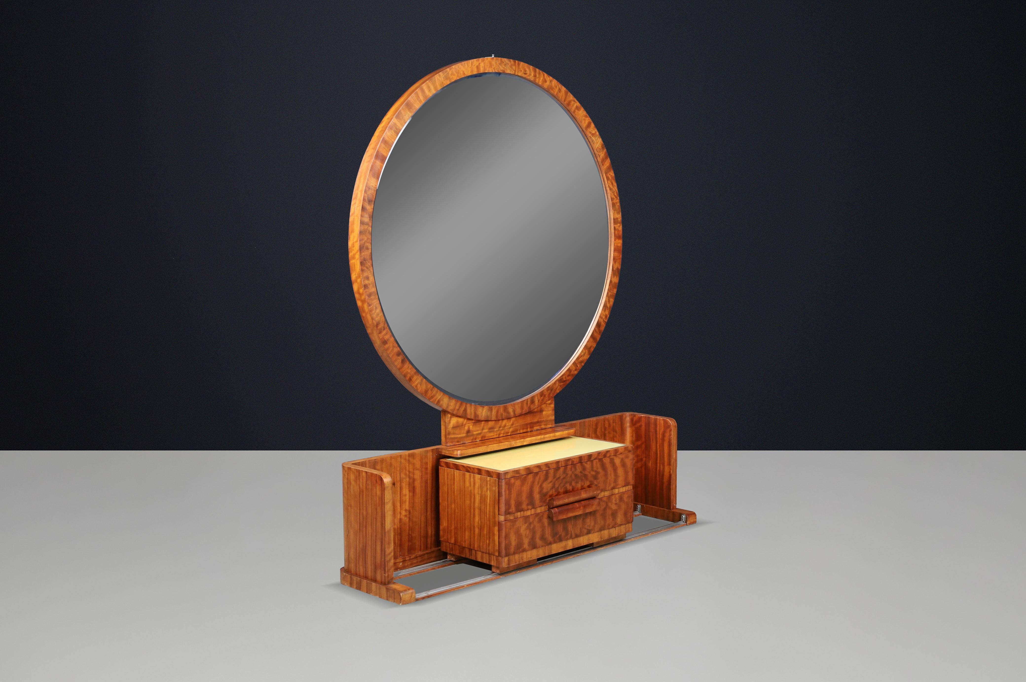 Vanity francese Art Déco con mobile centrale scorrevole e sgabello, anni '30 in vendita 1