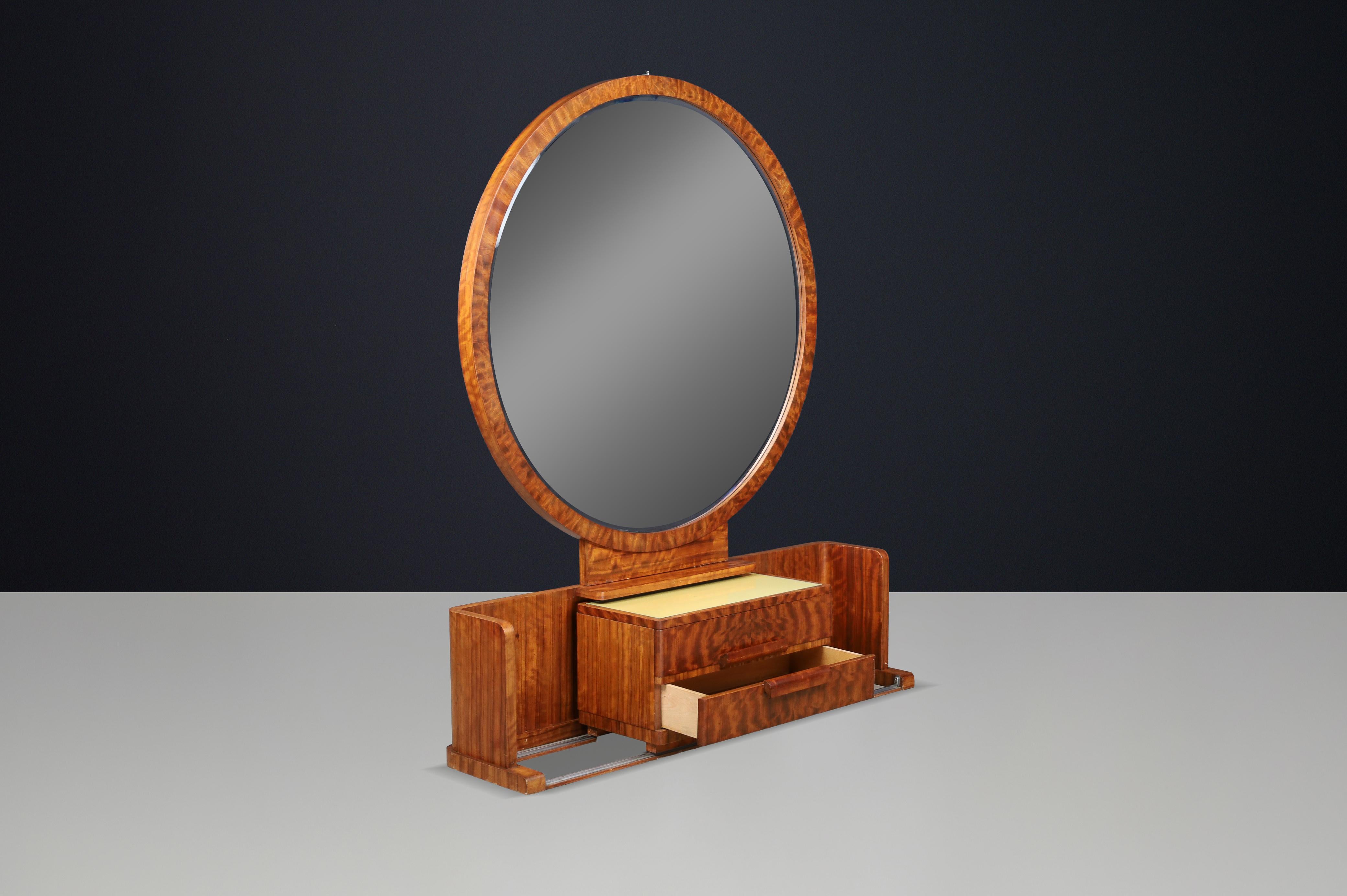 Vanity francese Art Déco con mobile centrale scorrevole e sgabello, anni '30 in vendita 2