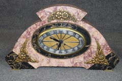 French Art Deco Varigated Marble Bronze and Candle Stick Mantle Clock Set