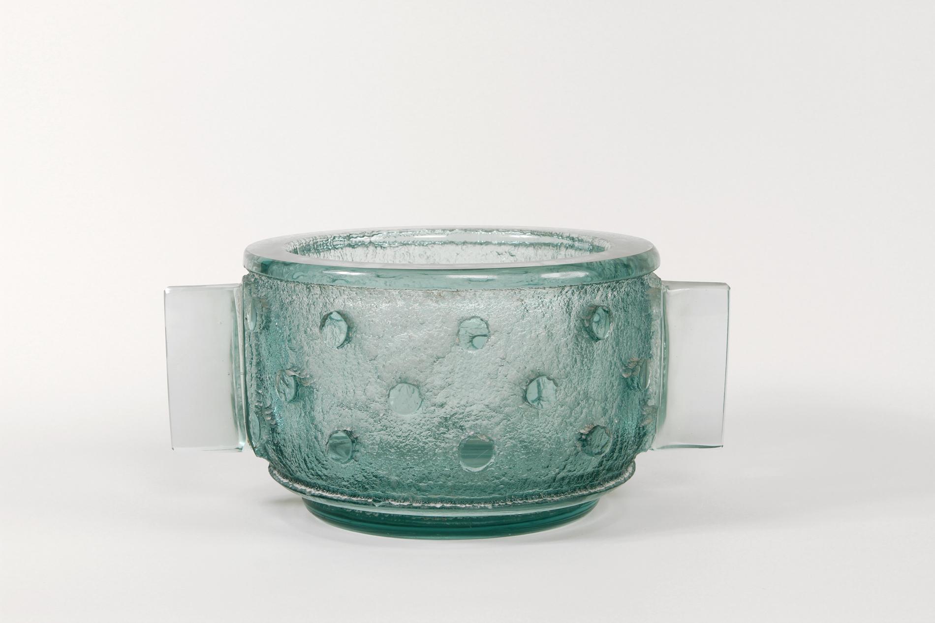 Rare French Art Deco vase by Daum Nancy in a beautiful green color with geometric decor proper to the art deco period of Daum. Excellent condition, signed on the base.
