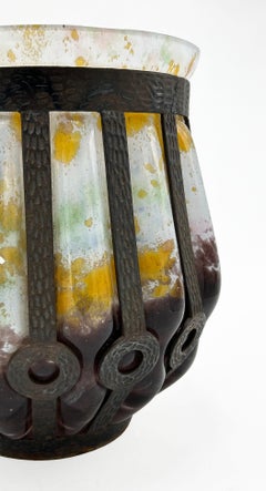 French Art Deco Vase by Daum Nancy, Glass and Bronze, France, Early 20th Century