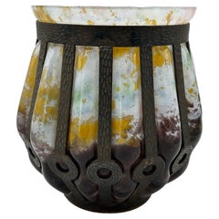 French Art Deco Vase by Daum Nancy, Glass and Bronze, France, Early 20th Century