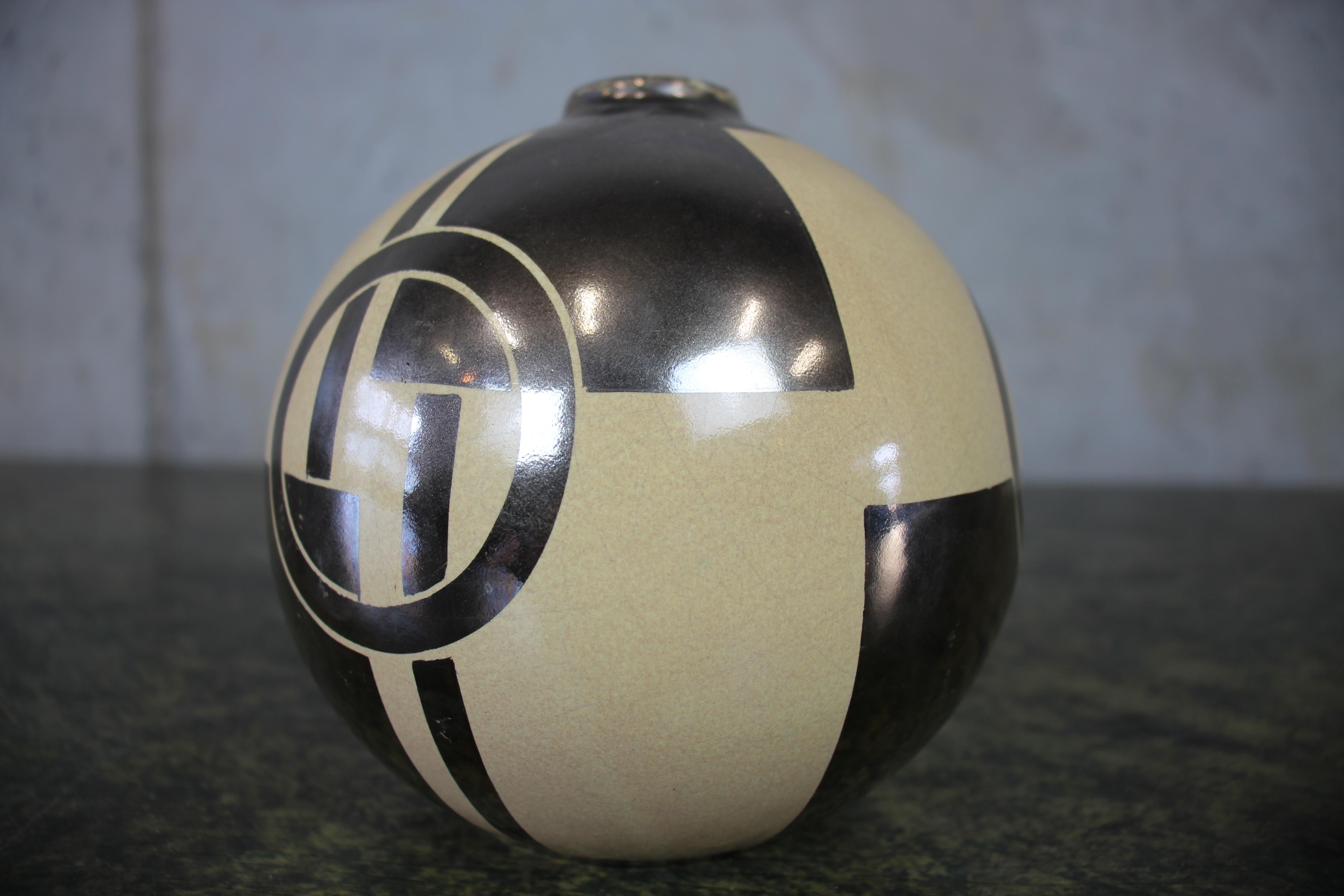 French Art Deco Vase, Ceramic with Geometric Patterns 6