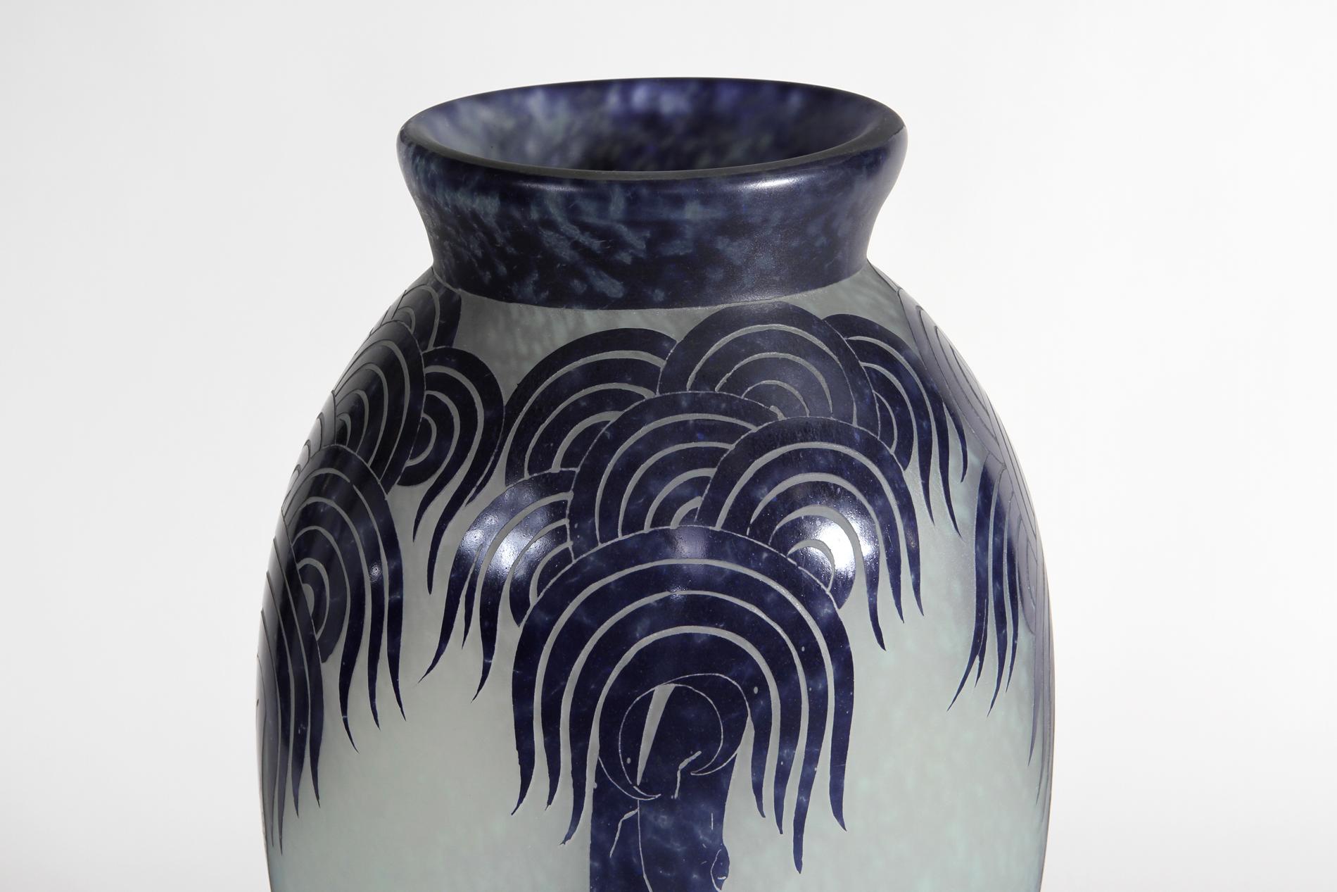 Francese Vaso Art Deco francese CHARDER di Le Verre Français modello 