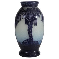 French Art Deco vase CHARDER by Le Verre Français " Palmiers bleus " model