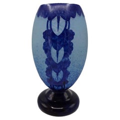 French Art Deco Vase in Blue Cameo Glass by Charder, France, circa 1925