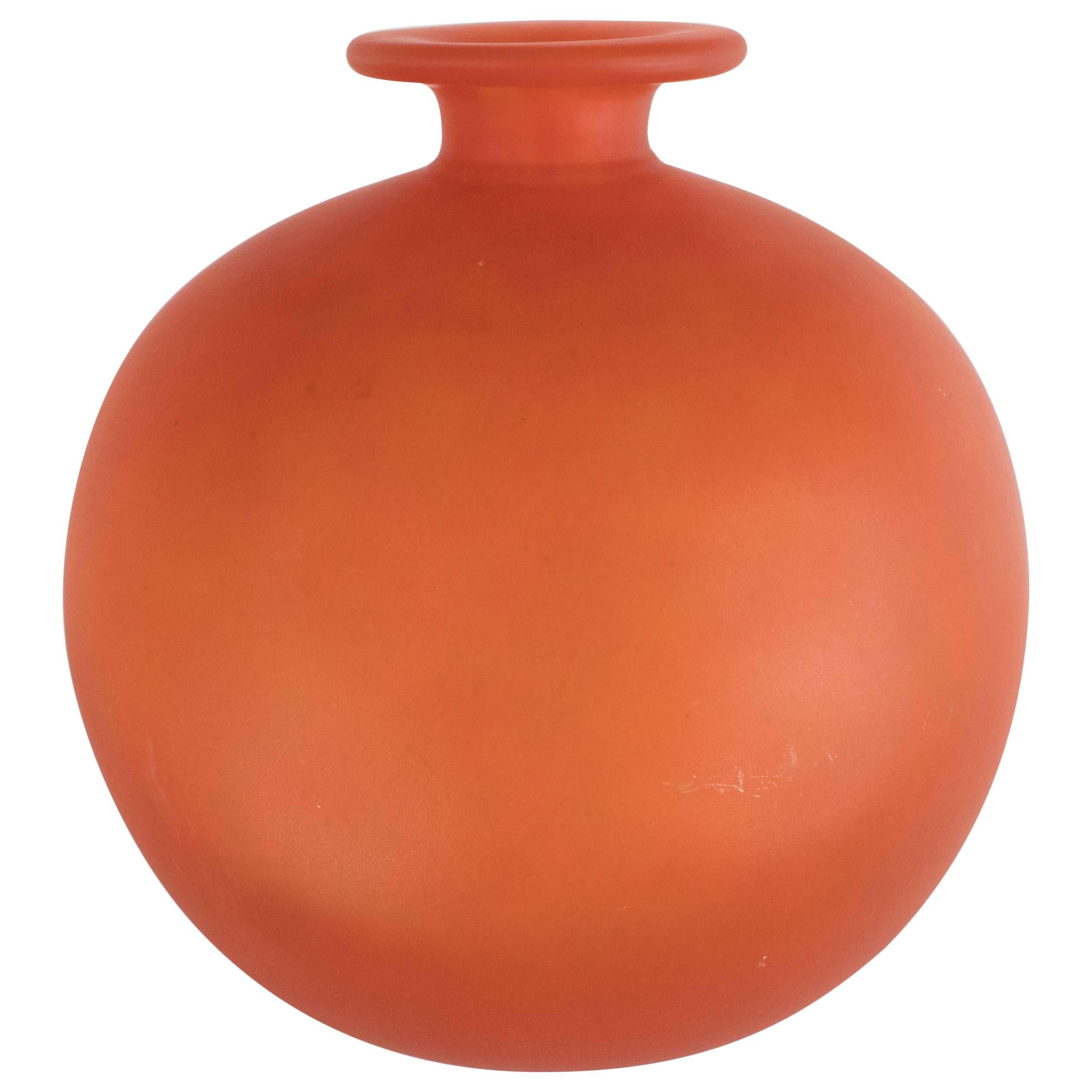 French Art Deco Vase in Opaque Persimmon Hue Signed by Charles Schneider