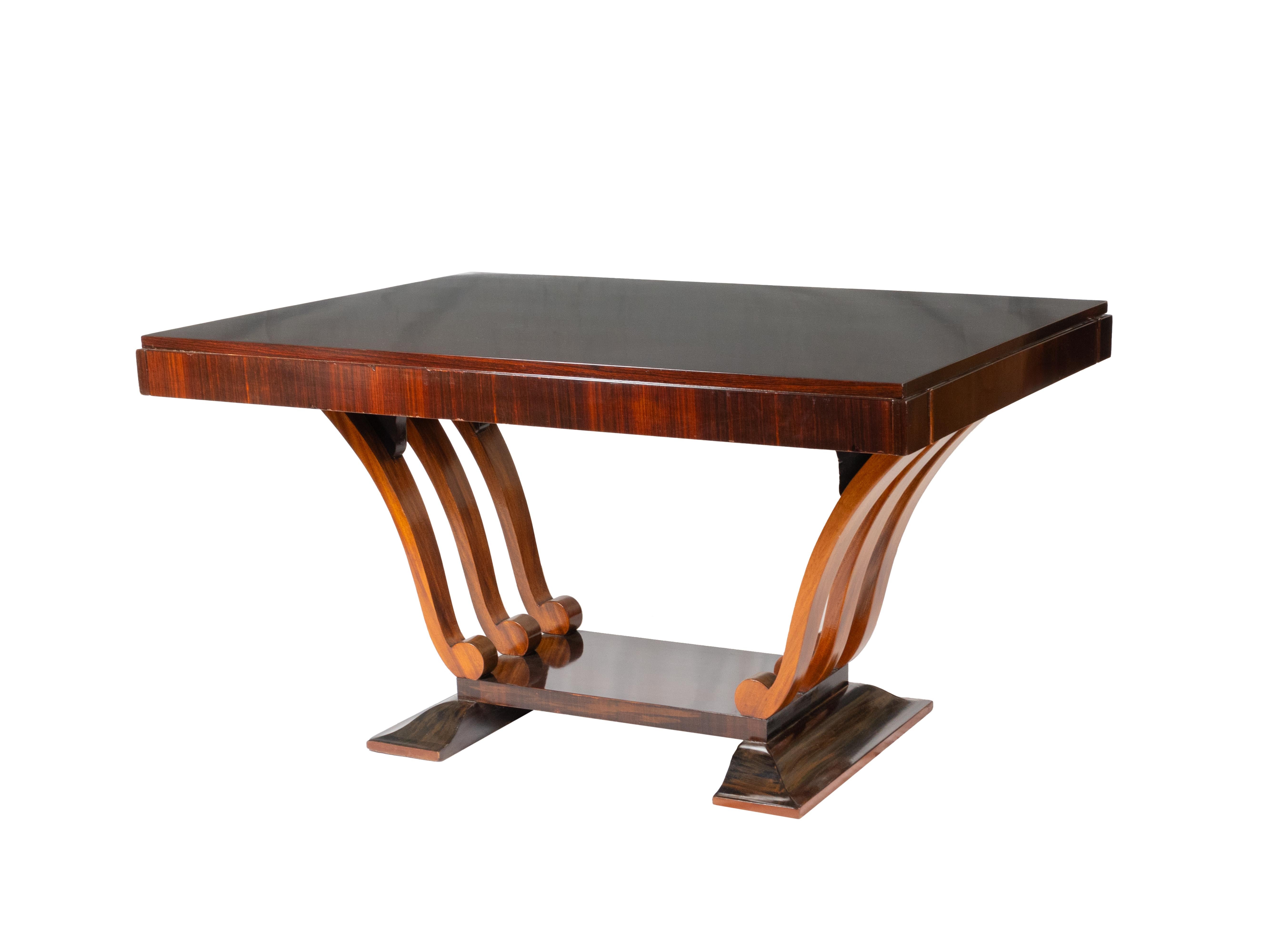 Mesa de comedor francesa Art Decó chapada con extensiones, años 30 Francés en venta
