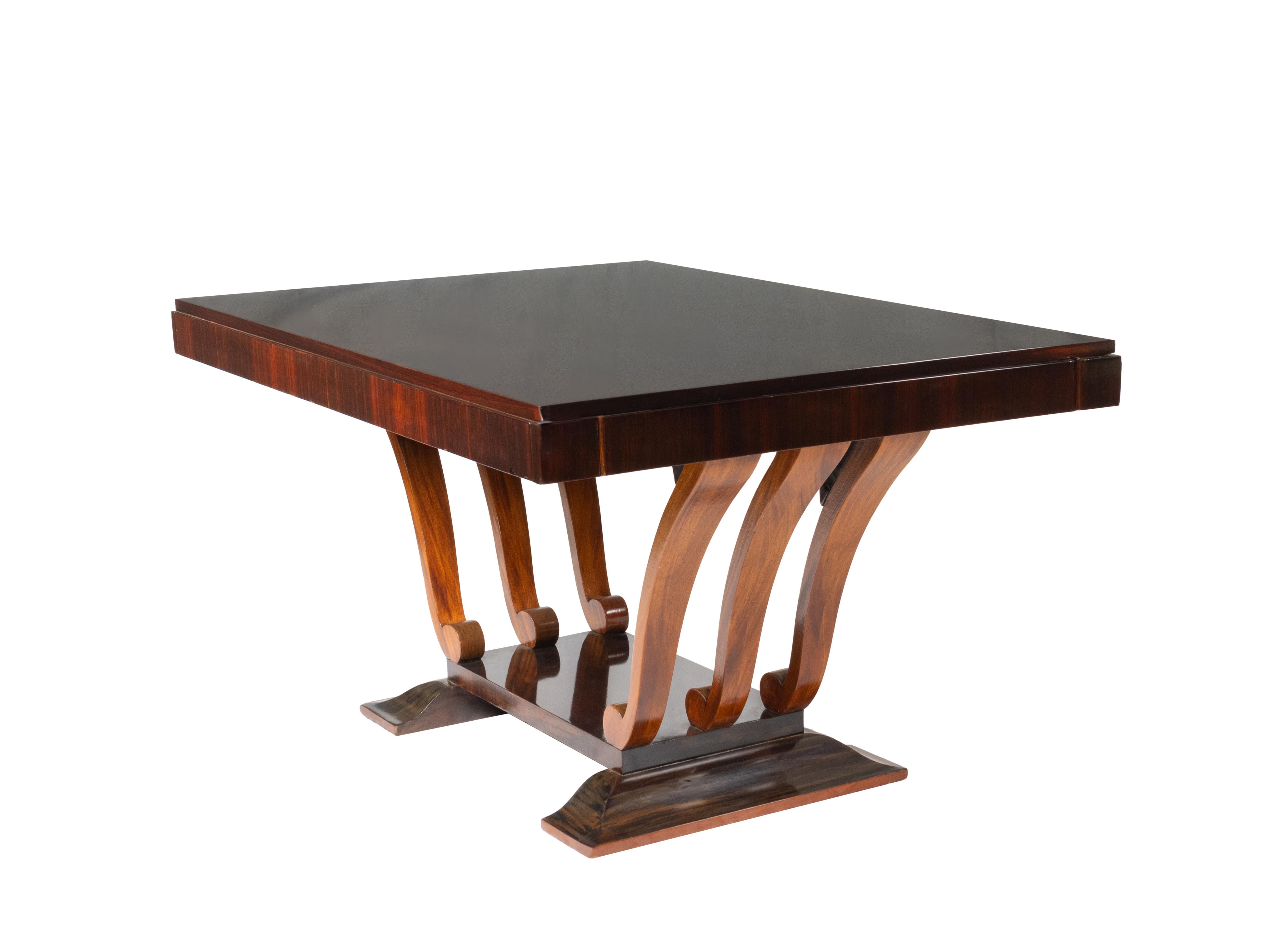 Mesa de comedor francesa Art Decó chapada con extensiones, años 30 Chapado en venta