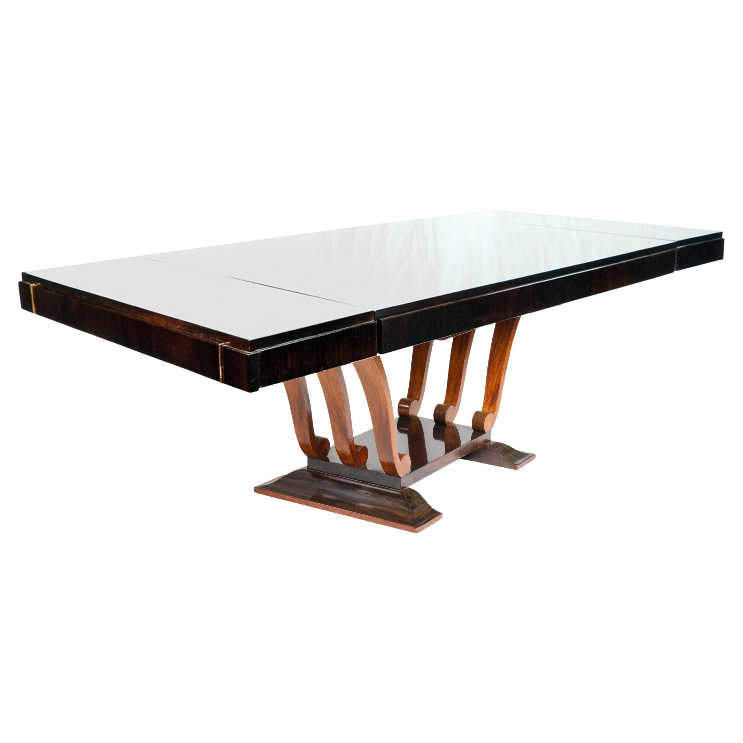 French Art Deco Veneer Dining Table with Extensions, 1930s